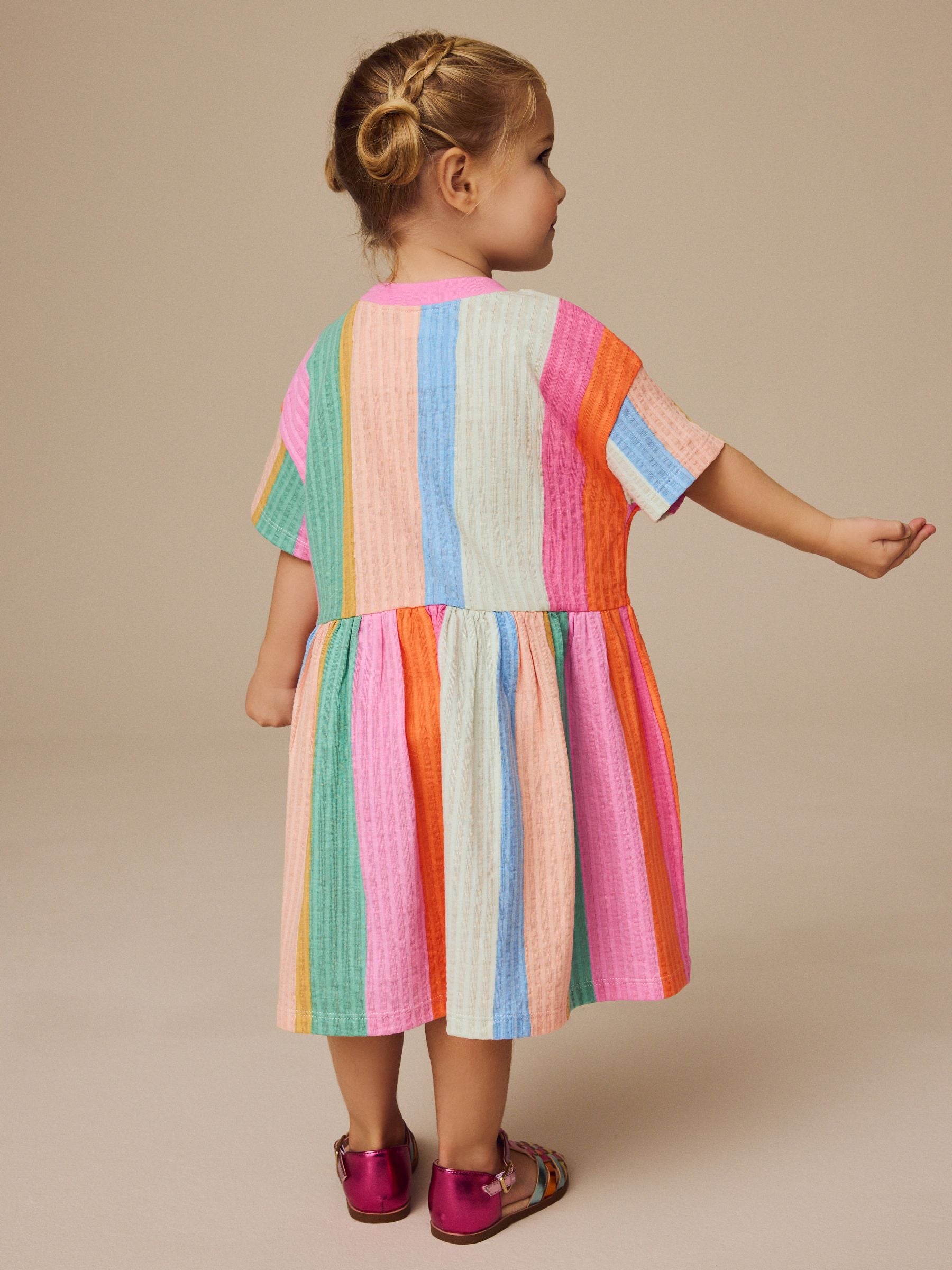 Rainbow Stripe Short Sleeve 100% Cotton Dress (3mths-7yrs)