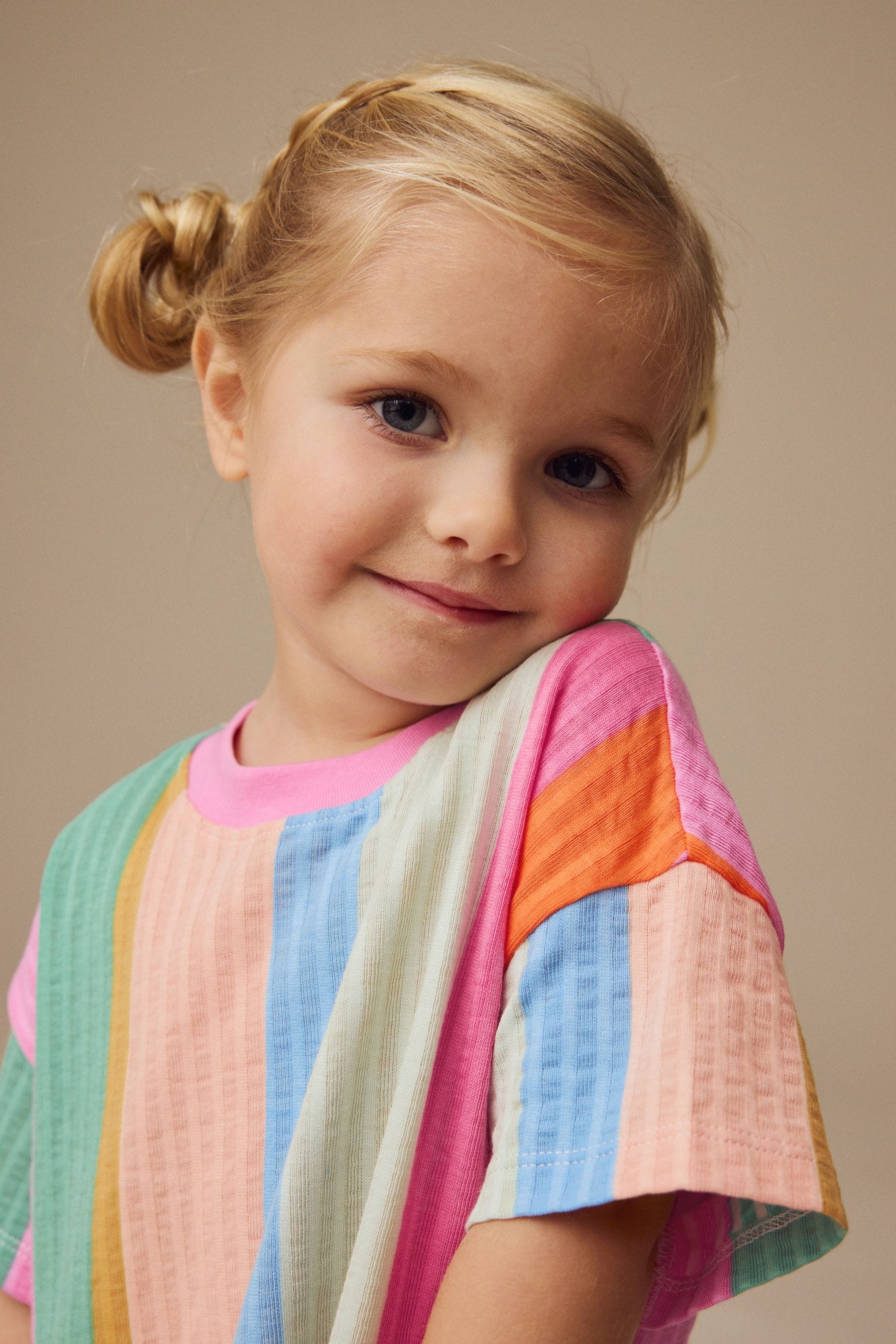 Rainbow Stripe Short Sleeve 100% Cotton Dress (3mths-7yrs)