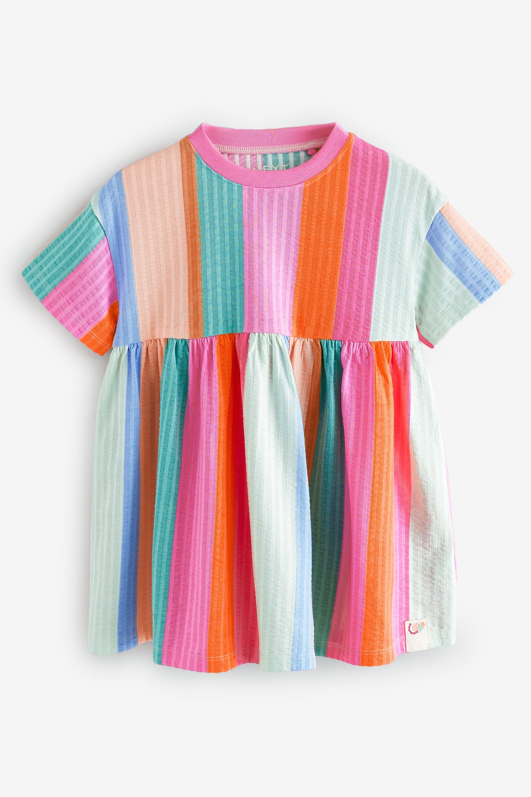 Rainbow Stripe Short Sleeve 100% Cotton Dress (3mths-7yrs)