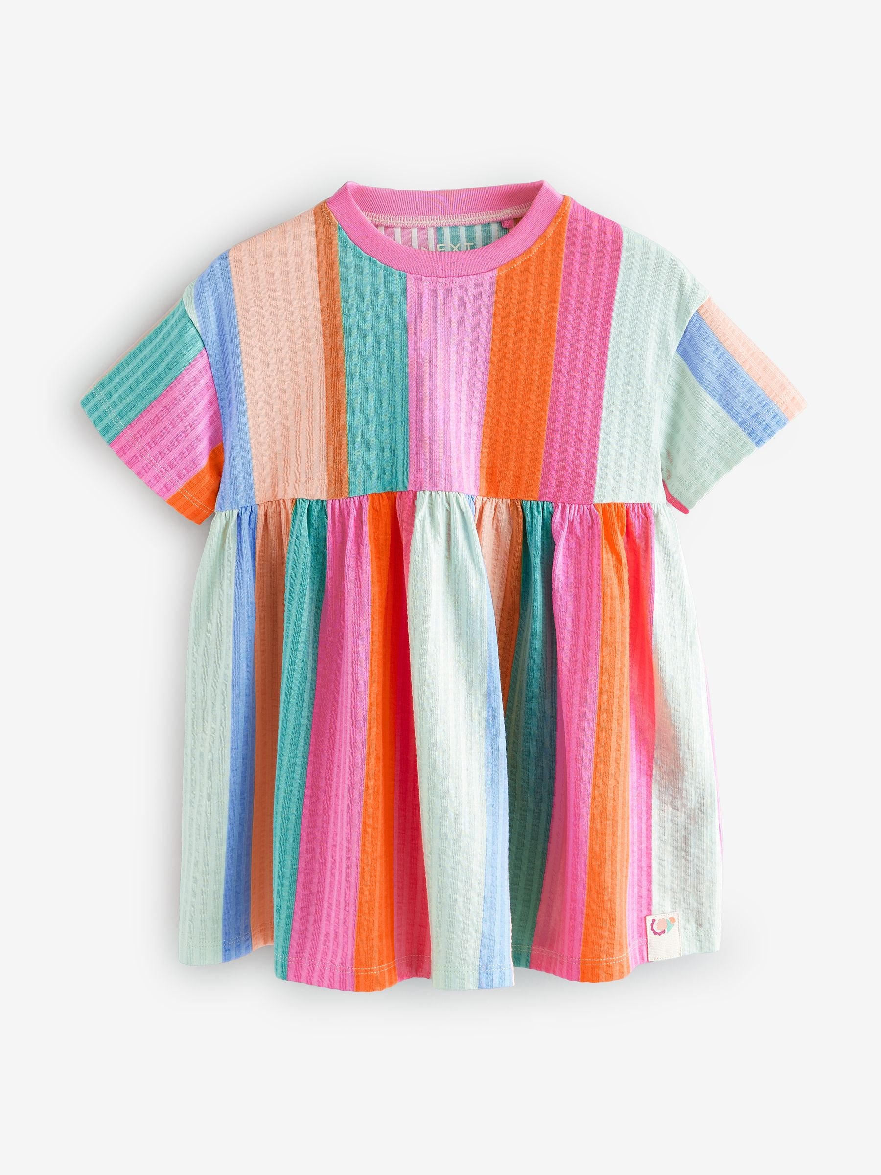 Rainbow Stripe Short Sleeve 100% Cotton Dress (3mths-7yrs)