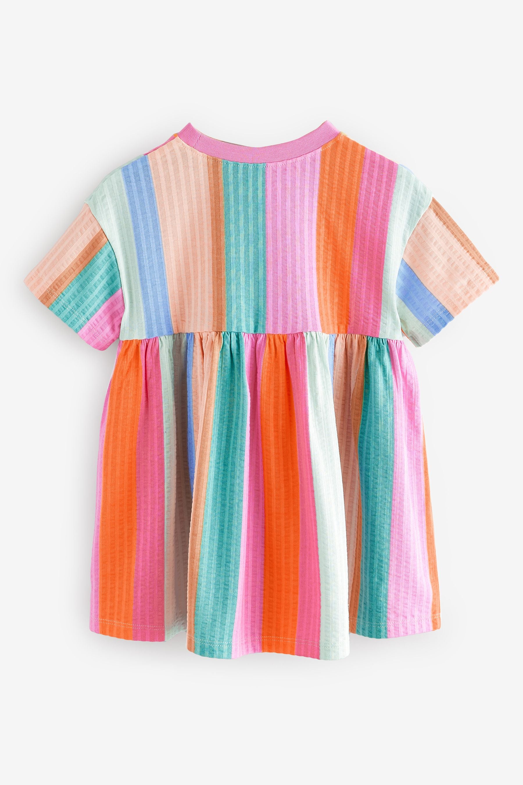 Rainbow Stripe Short Sleeve 100% Cotton Dress (3mths-7yrs)