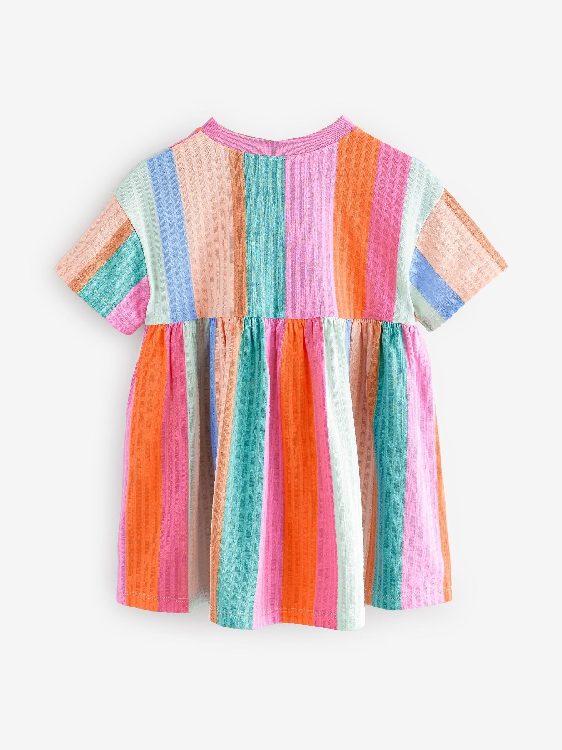 Rainbow Stripe Short Sleeve 100% Cotton Dress (3mths-7yrs)