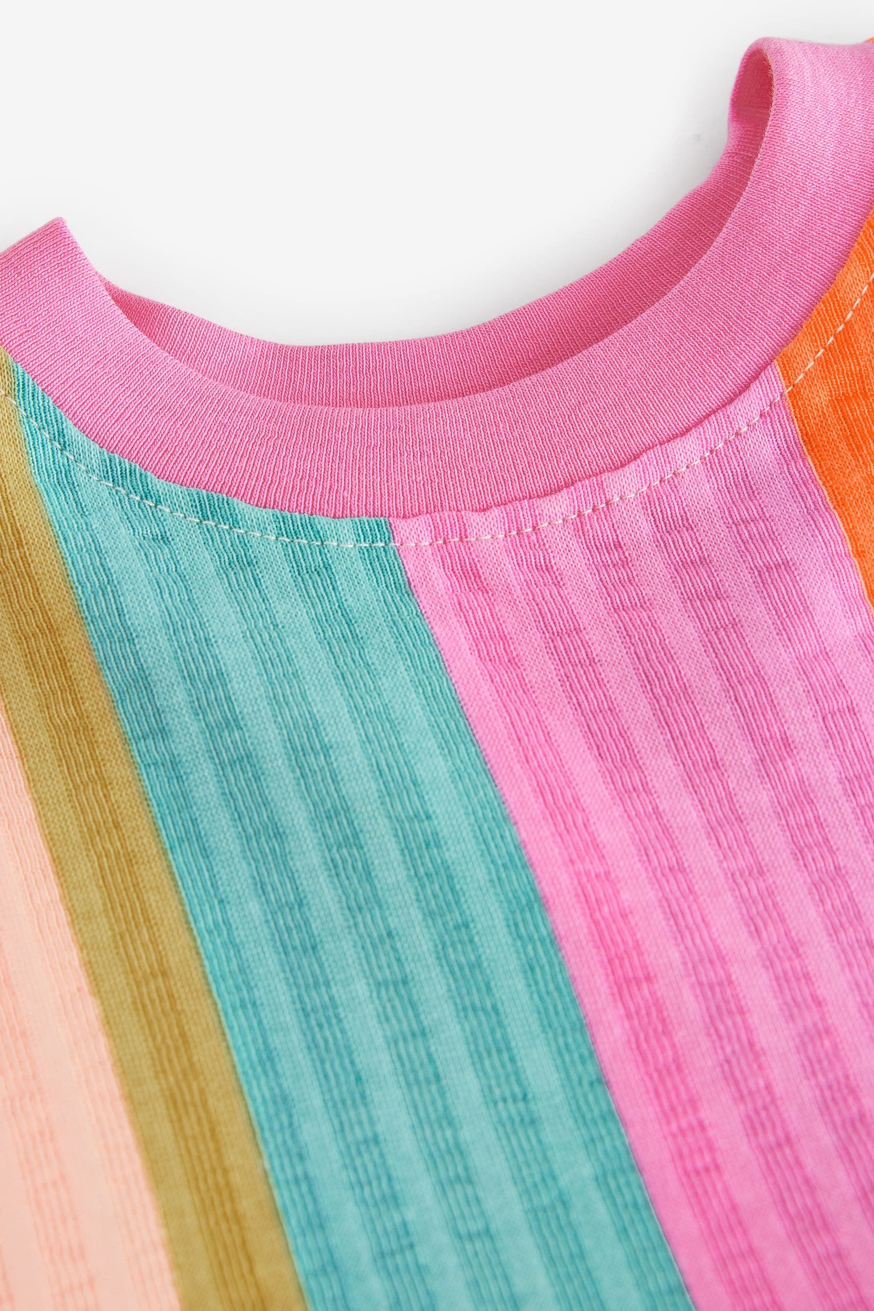 Rainbow Stripe Short Sleeve 100% Cotton Dress (3mths-7yrs)