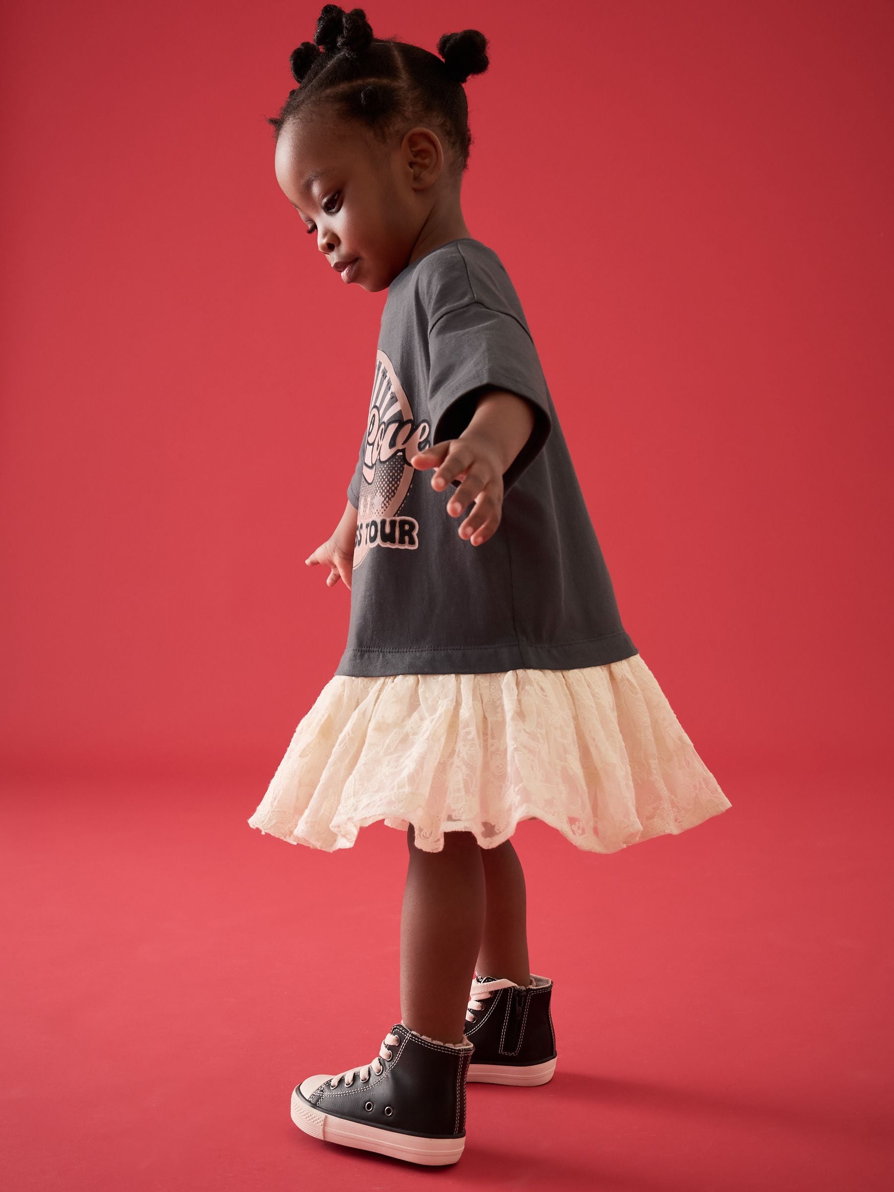 Charcoal Grey Short Sleeve Mesh Dress (3mths-7yrs)