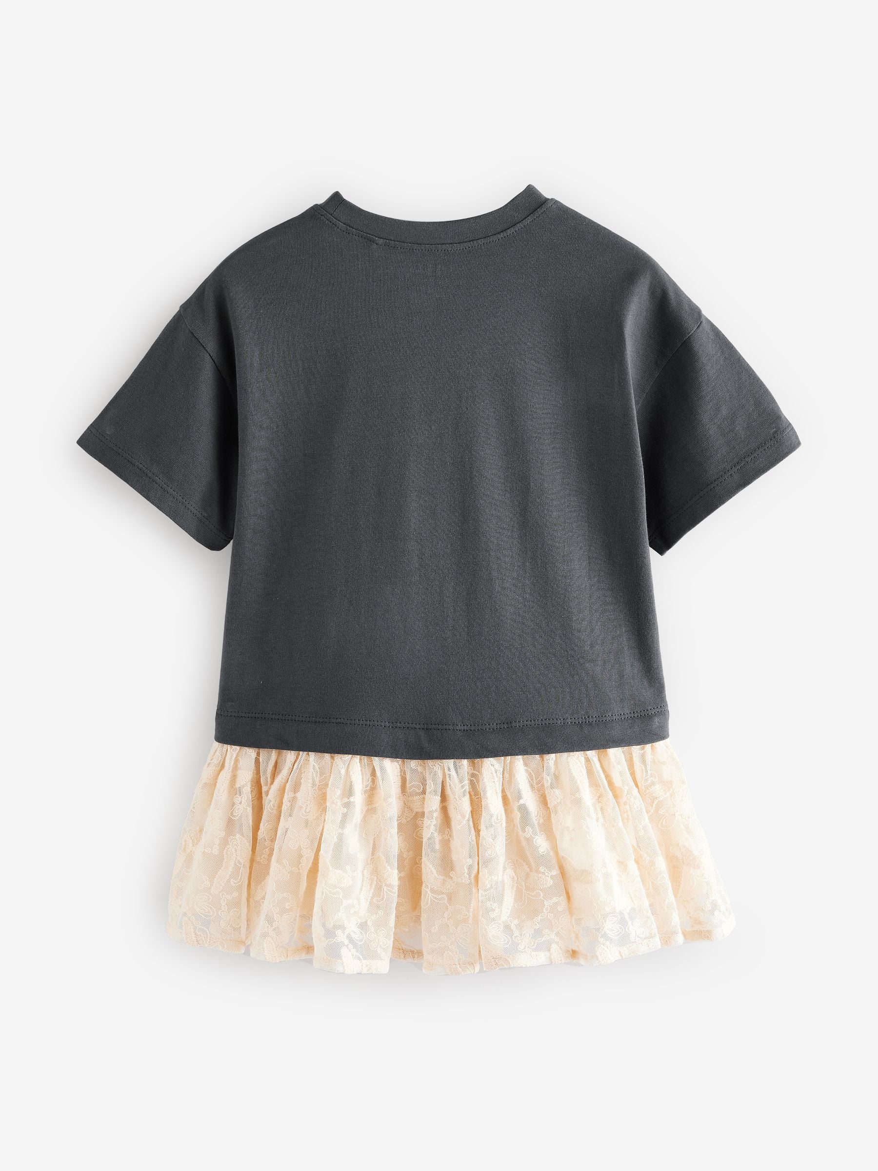 Charcoal Grey Short Sleeve Mesh Dress (3mths-7yrs)