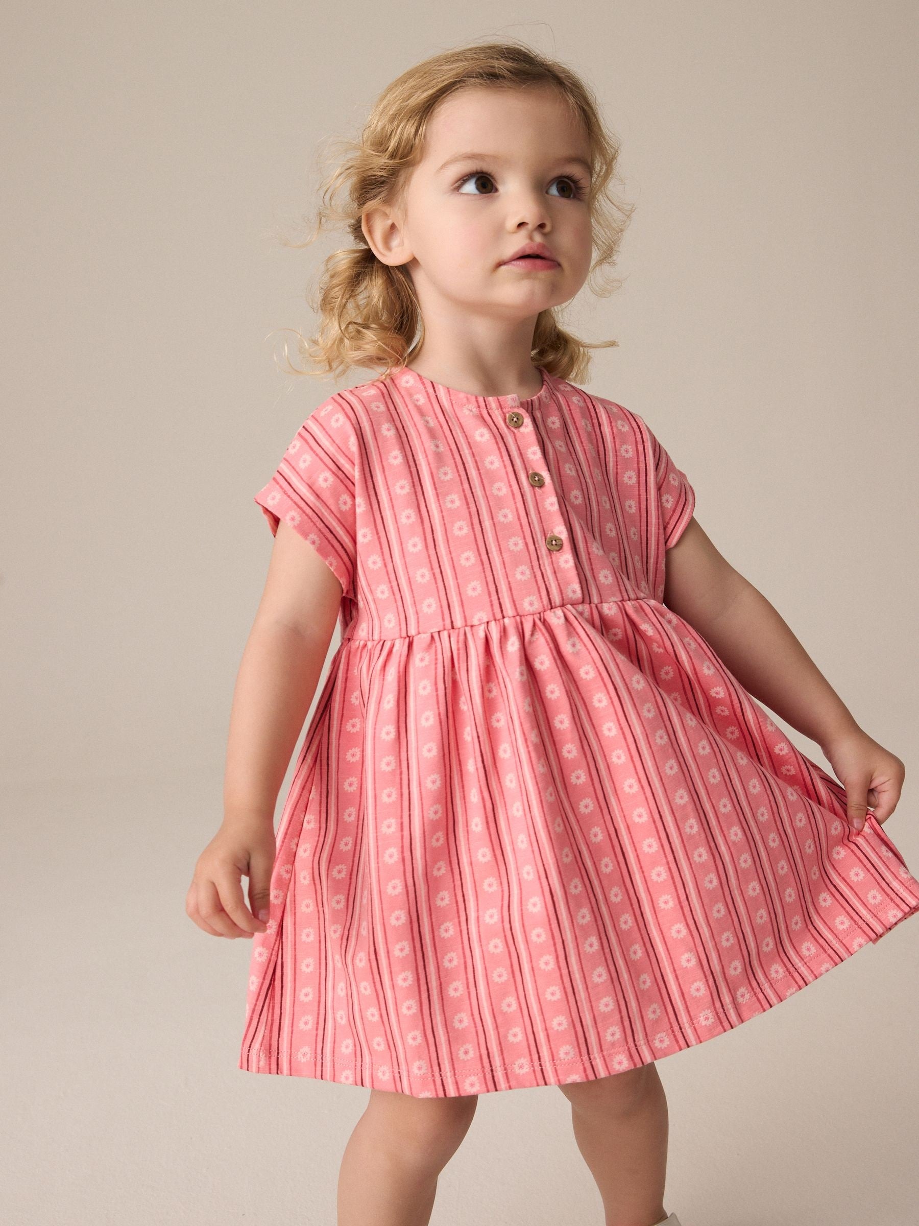 Pink Short Sleeves 100% Cotton Jersey Dress (3mths-7yrs)