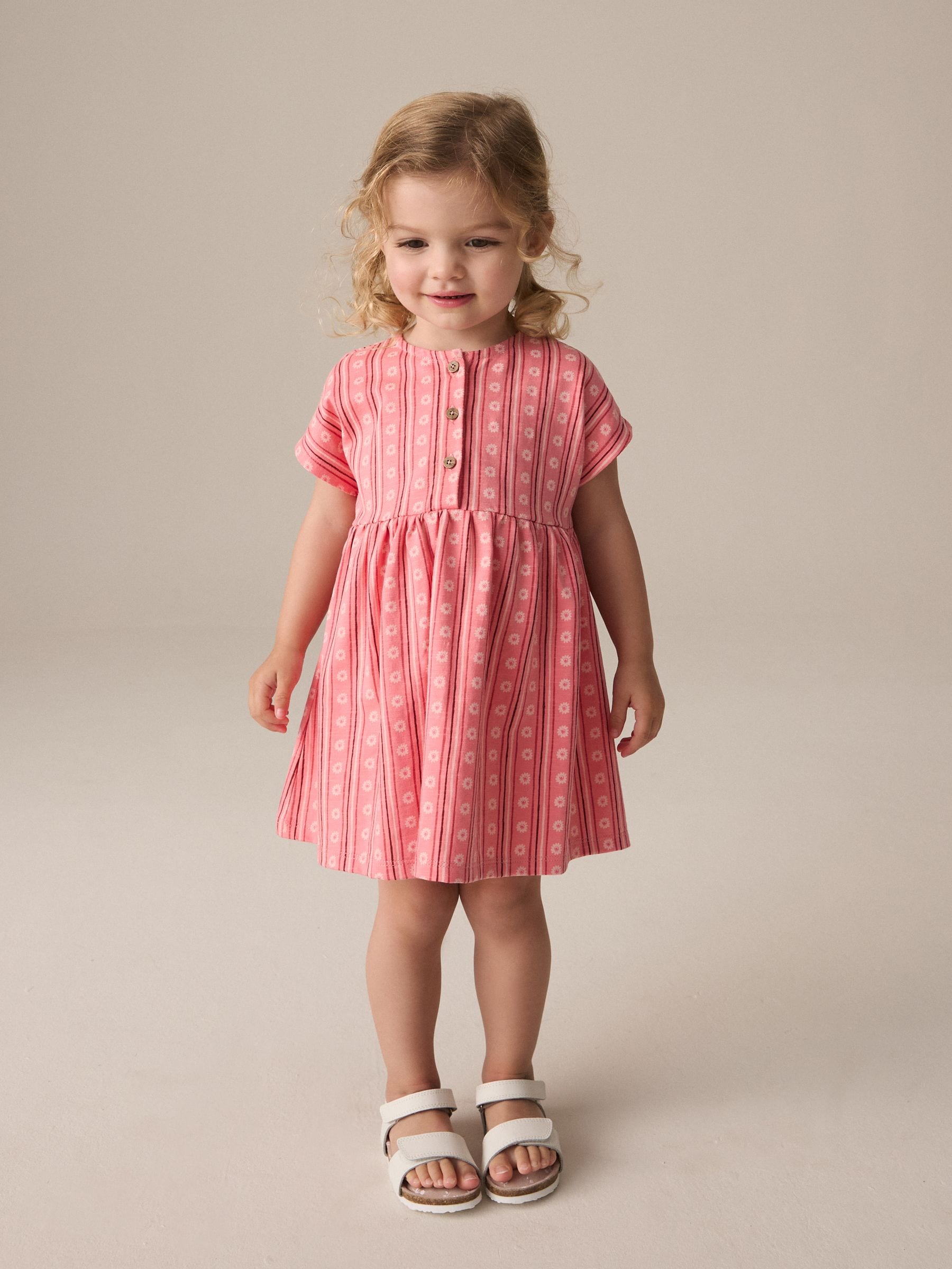 Pink Short Sleeves 100% Cotton Jersey Dress (3mths-7yrs)