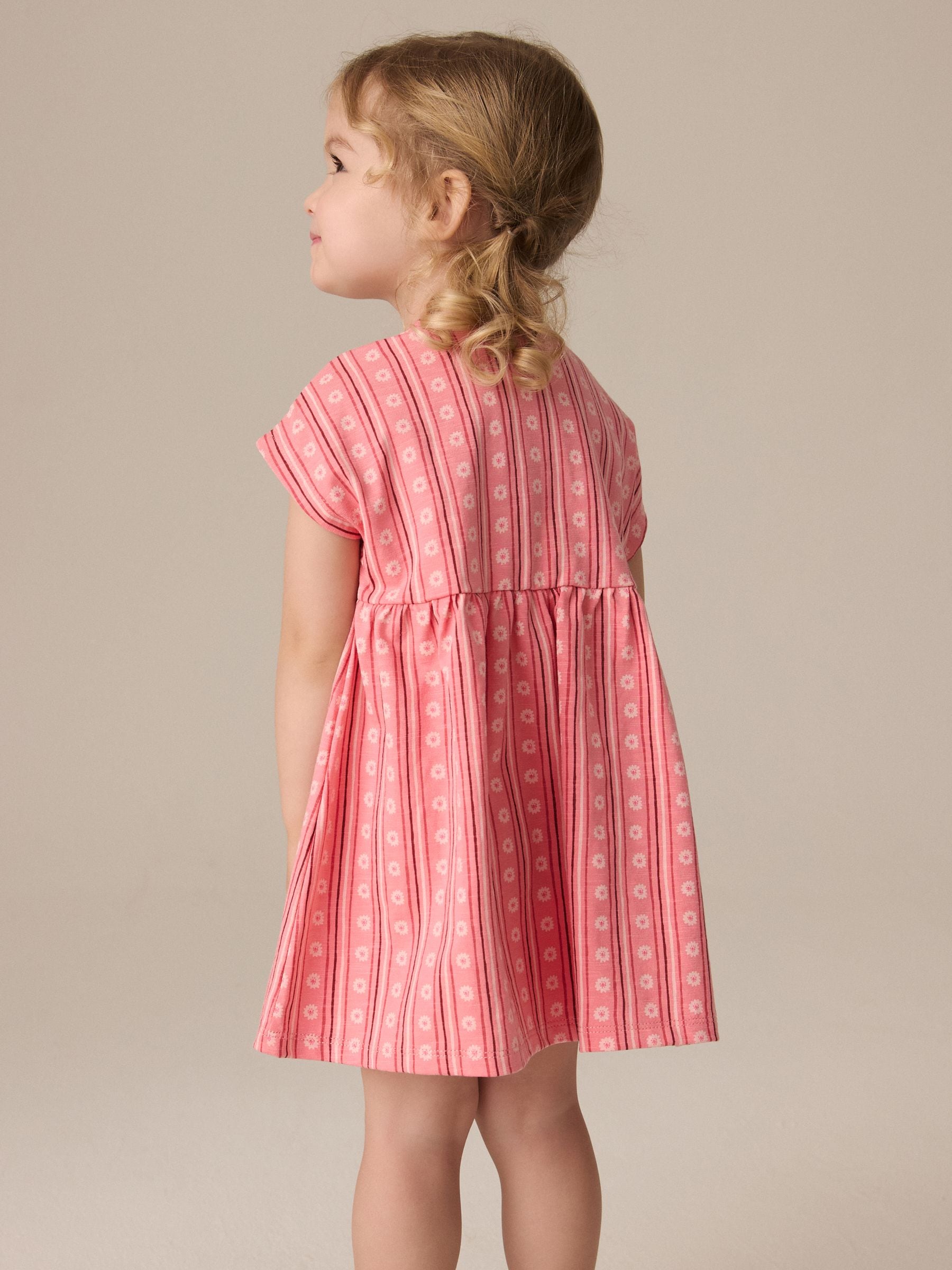 Pink Short Sleeves 100% Cotton Jersey Dress (3mths-7yrs)