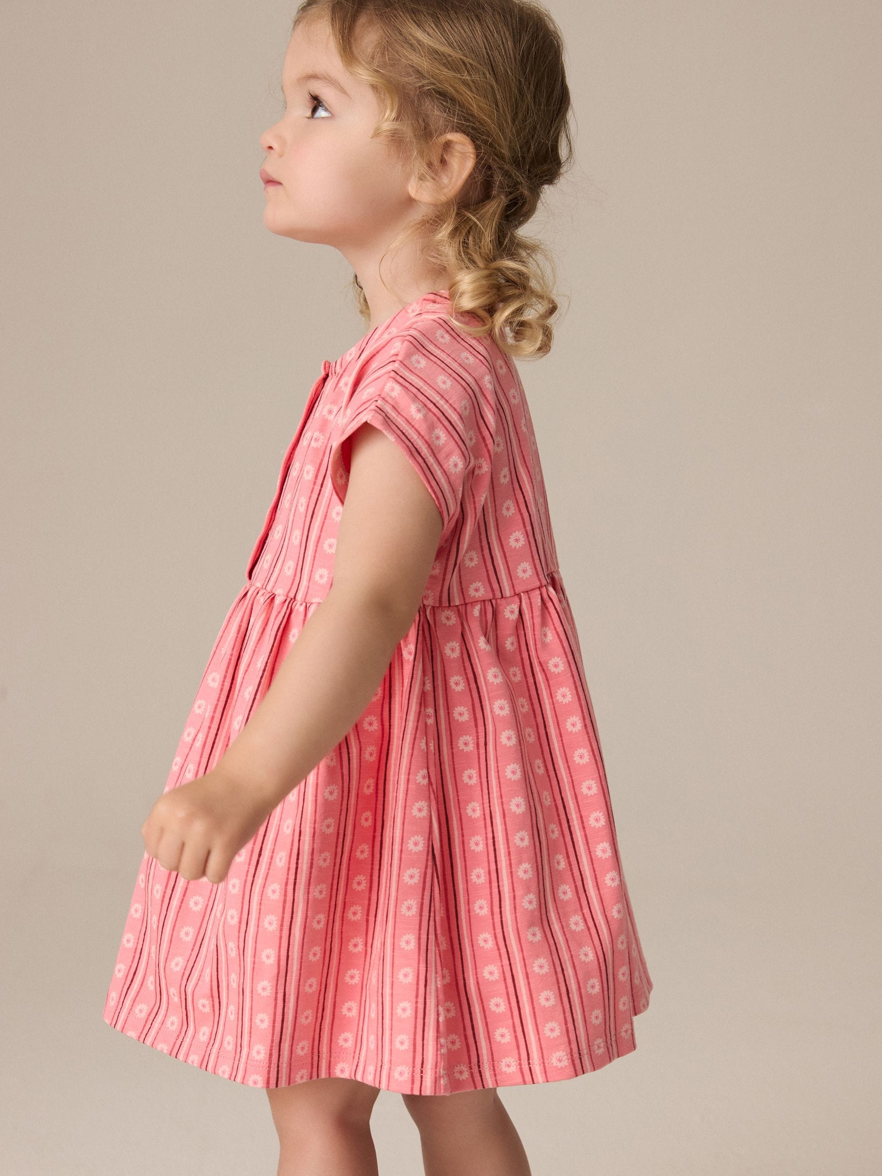 Pink Short Sleeves 100% Cotton Jersey Dress (3mths-7yrs)