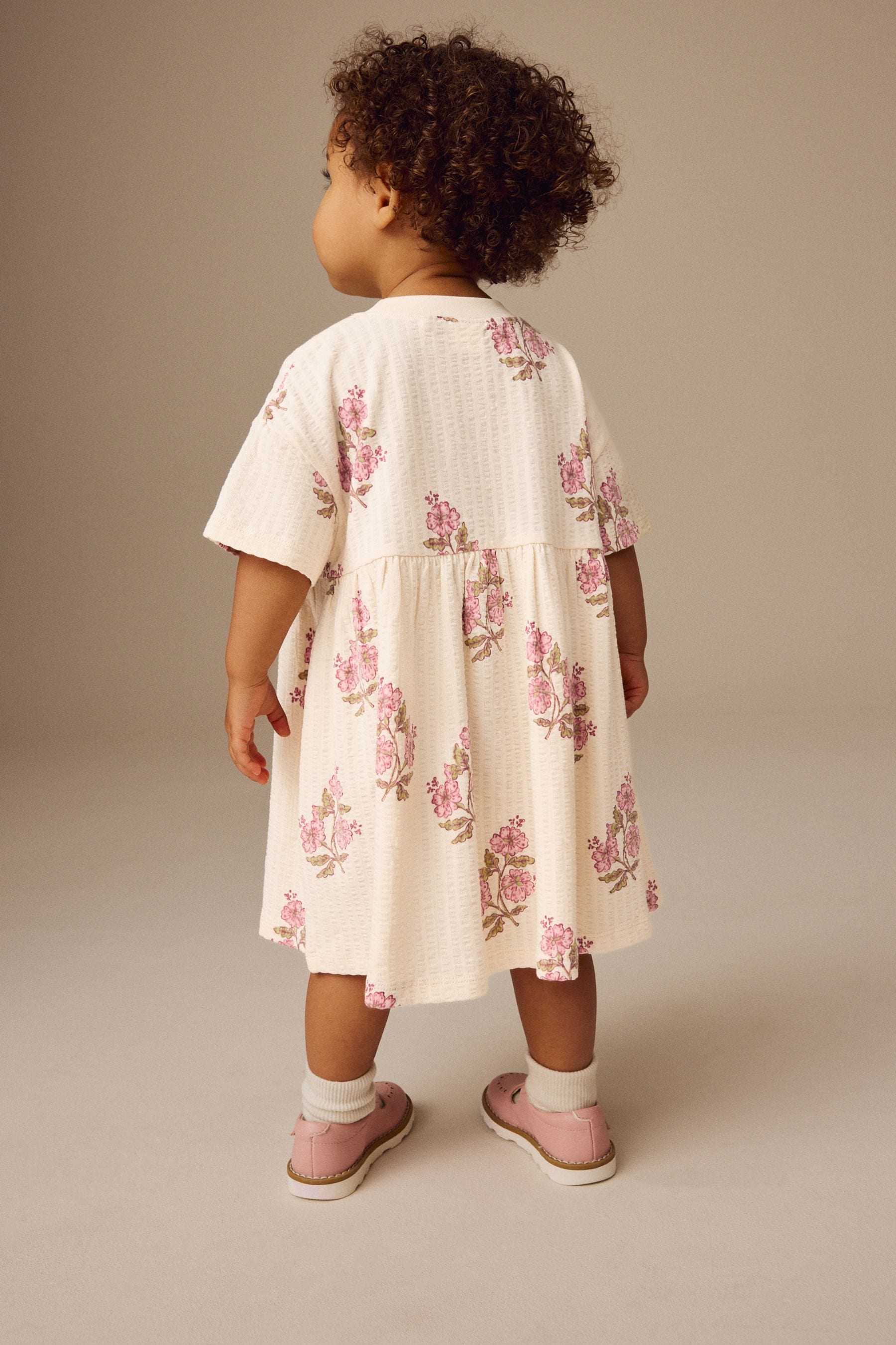 Ecru White Floral Short Sleeve 100% Cotton Dress (3mths-7yrs)