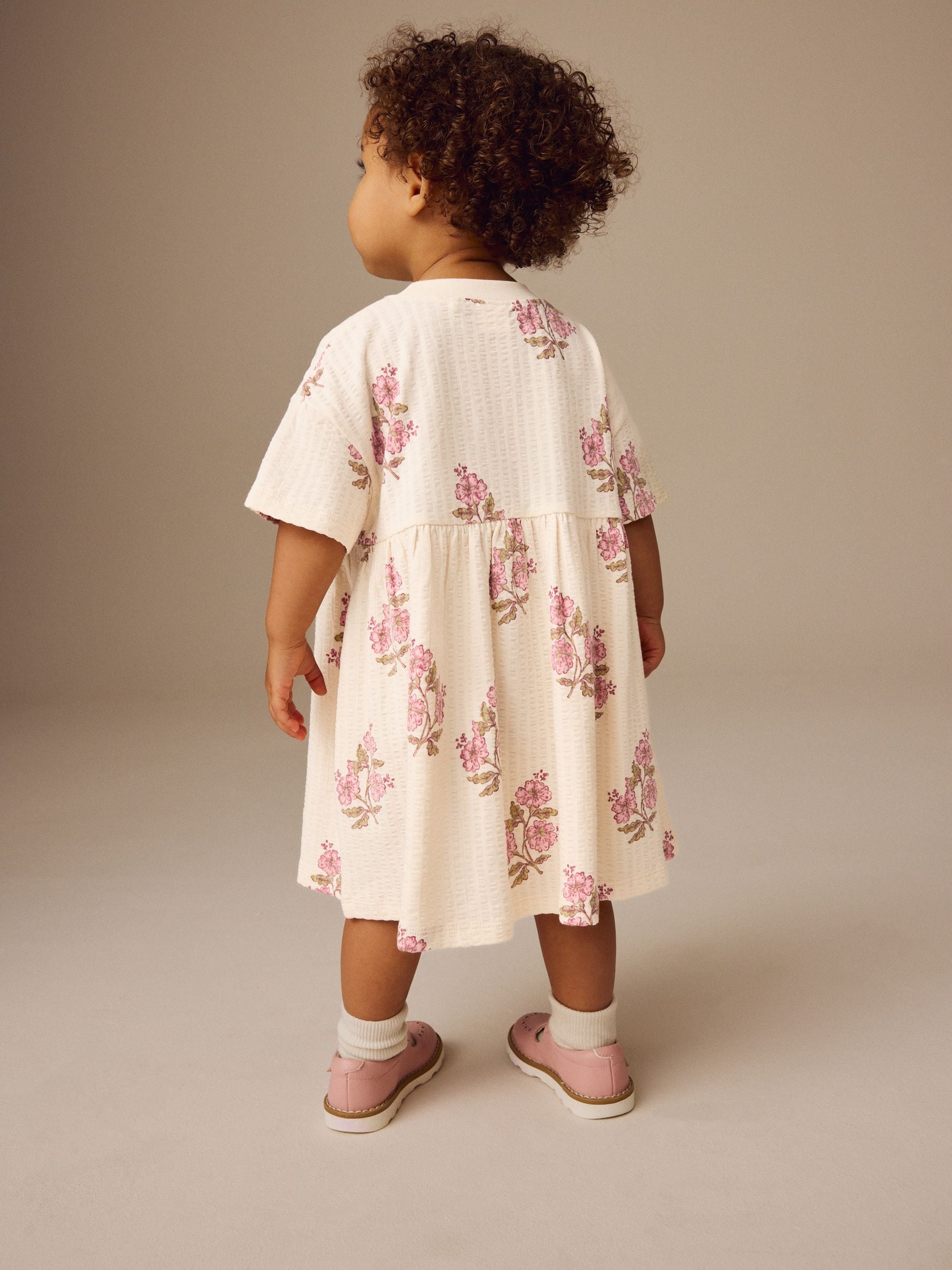 Ecru White Floral Short Sleeve 100% Cotton Dress (3mths-7yrs)