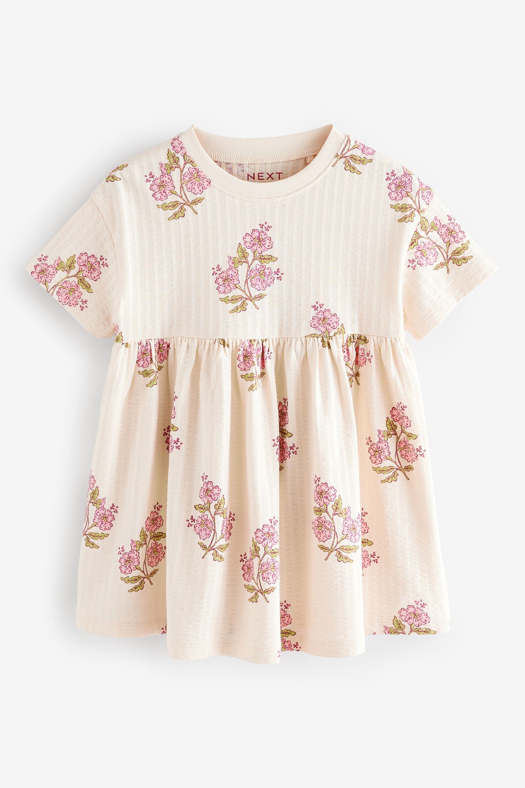 Ecru White Floral Short Sleeve 100% Cotton Dress (3mths-7yrs)