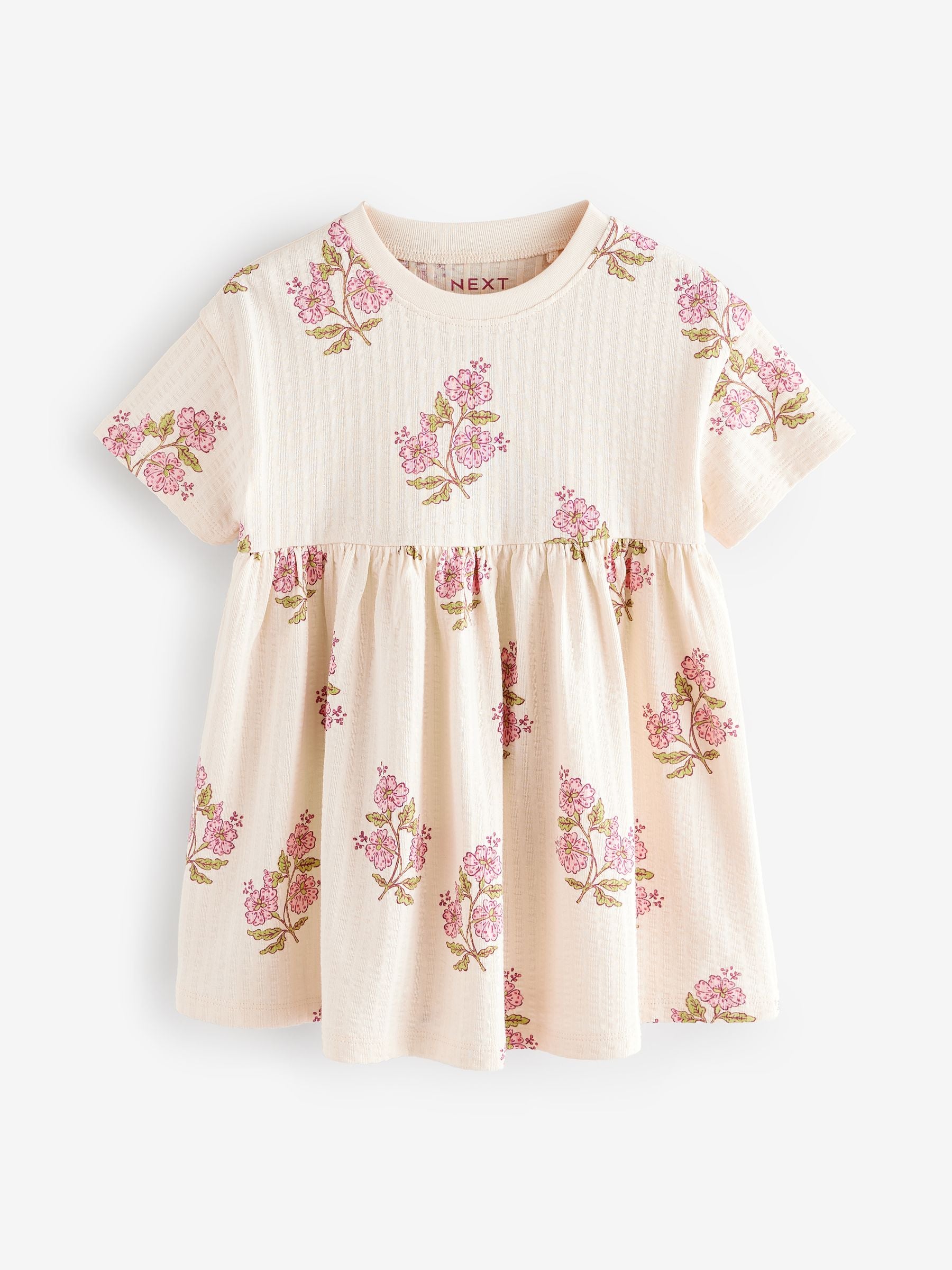 Ecru White Floral Short Sleeve 100% Cotton Dress (3mths-7yrs)