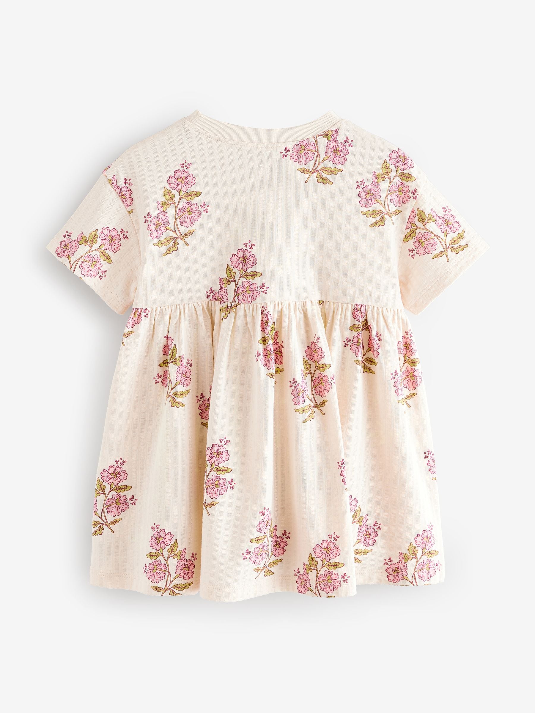 Ecru White Floral Short Sleeve 100% Cotton Dress (3mths-7yrs)