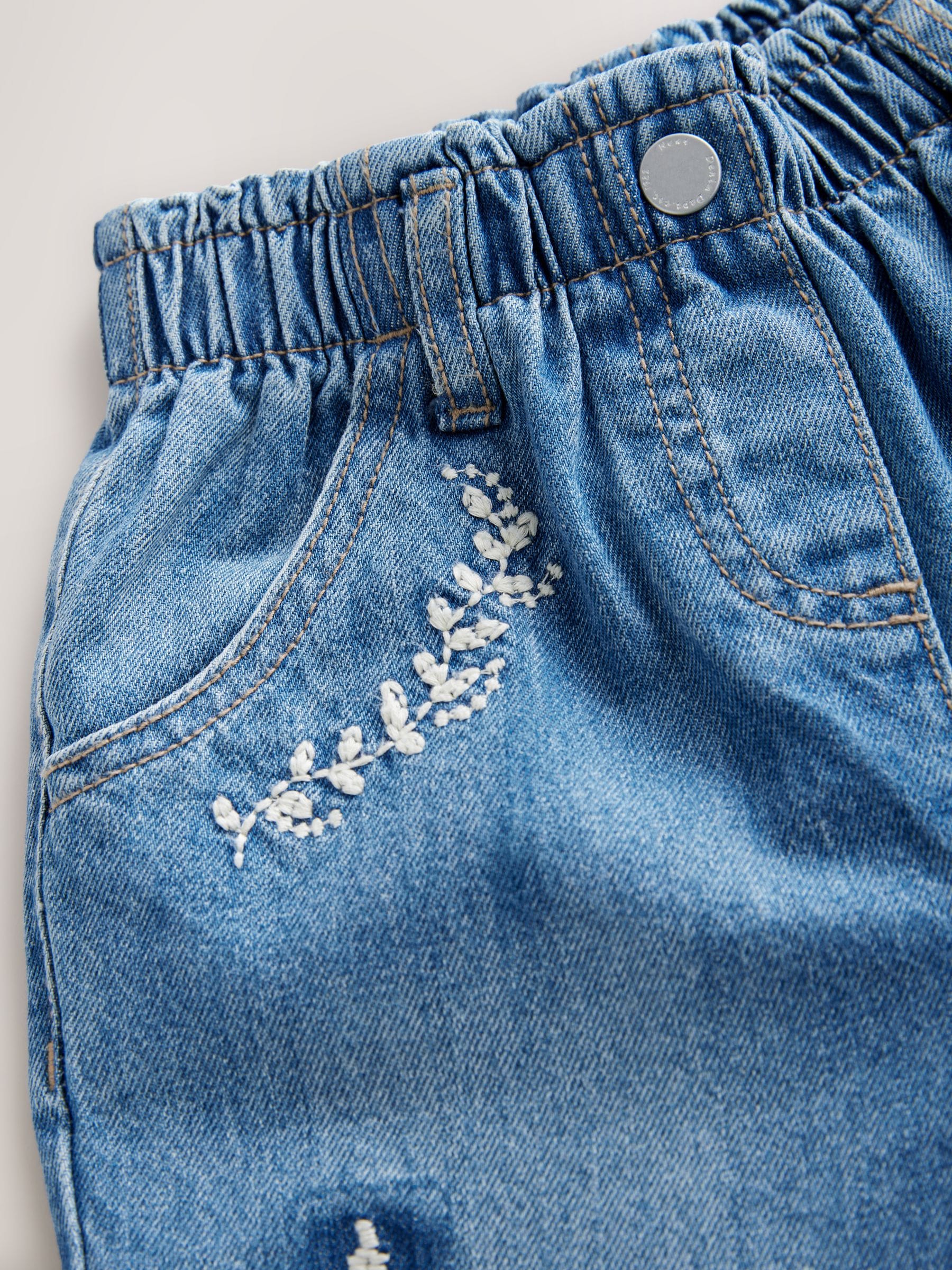 Mid Blue Denim Wide Leg Embellished 100% Cotton Jeans (3mths-7yrs)