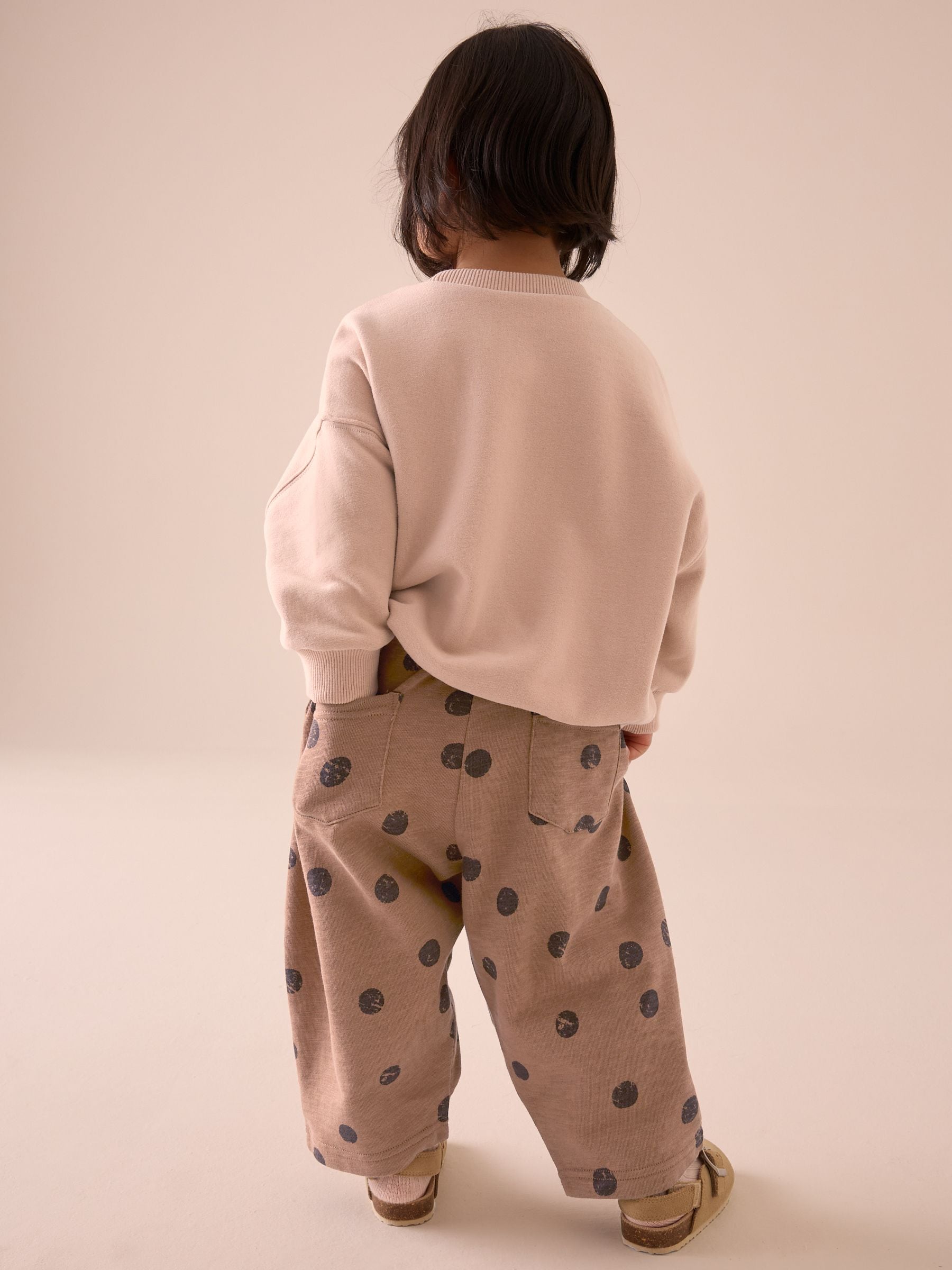 Brown Spot Printed Sweatshirt and Barrel Leg Joggers Set (3mths-7yrs)