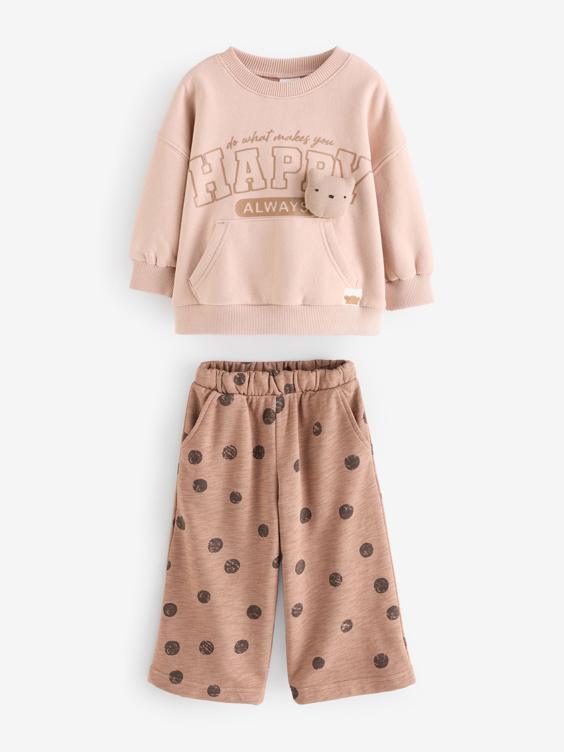 Brown Spot Printed Sweatshirt and Barrel Leg Joggers Set (3mths-7yrs)