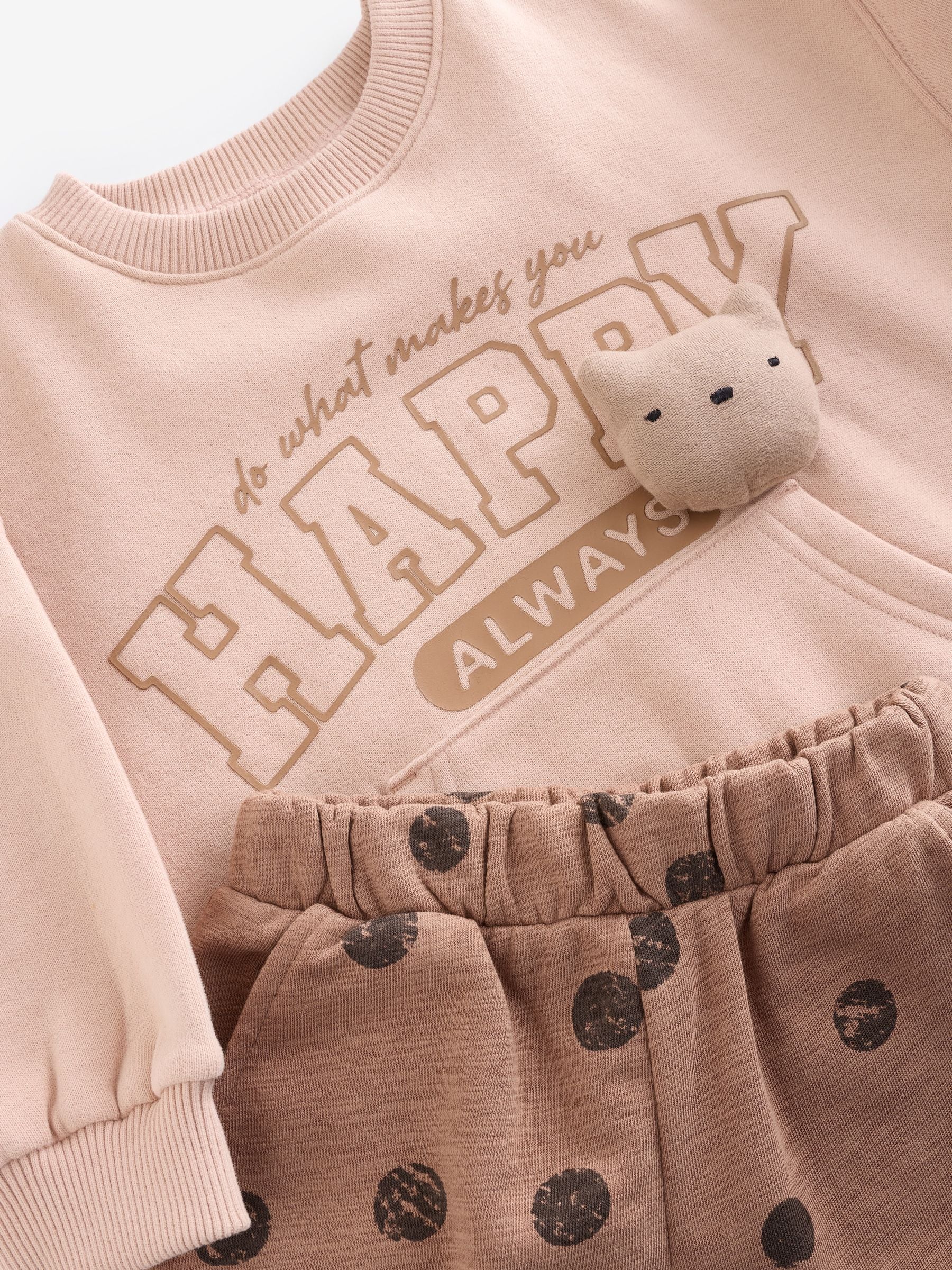 Brown Spot Printed Sweatshirt and Barrel Leg Joggers Set (3mths-7yrs)