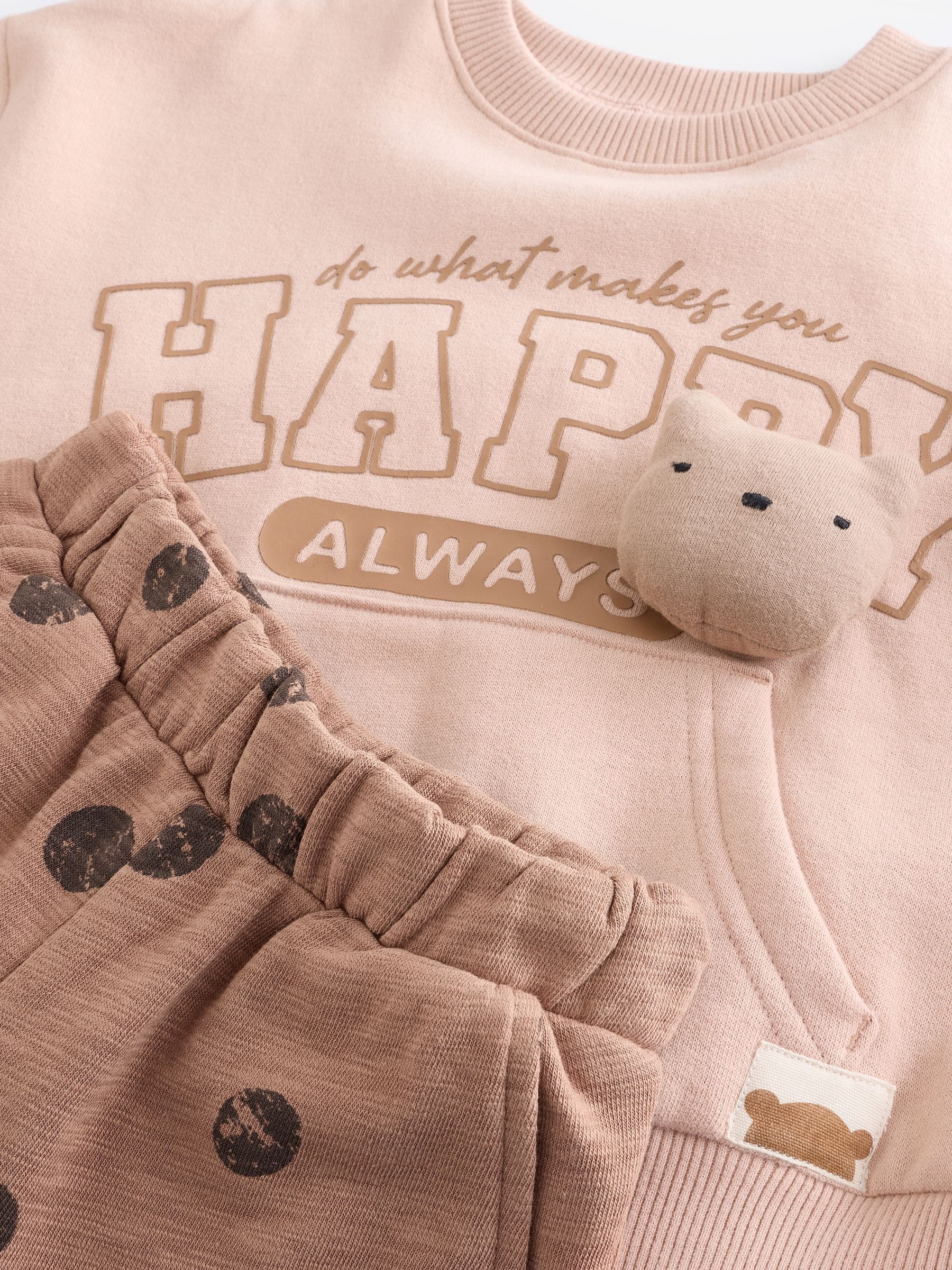 Brown Spot Printed Sweatshirt and Barrel Leg Joggers Set (3mths-7yrs)