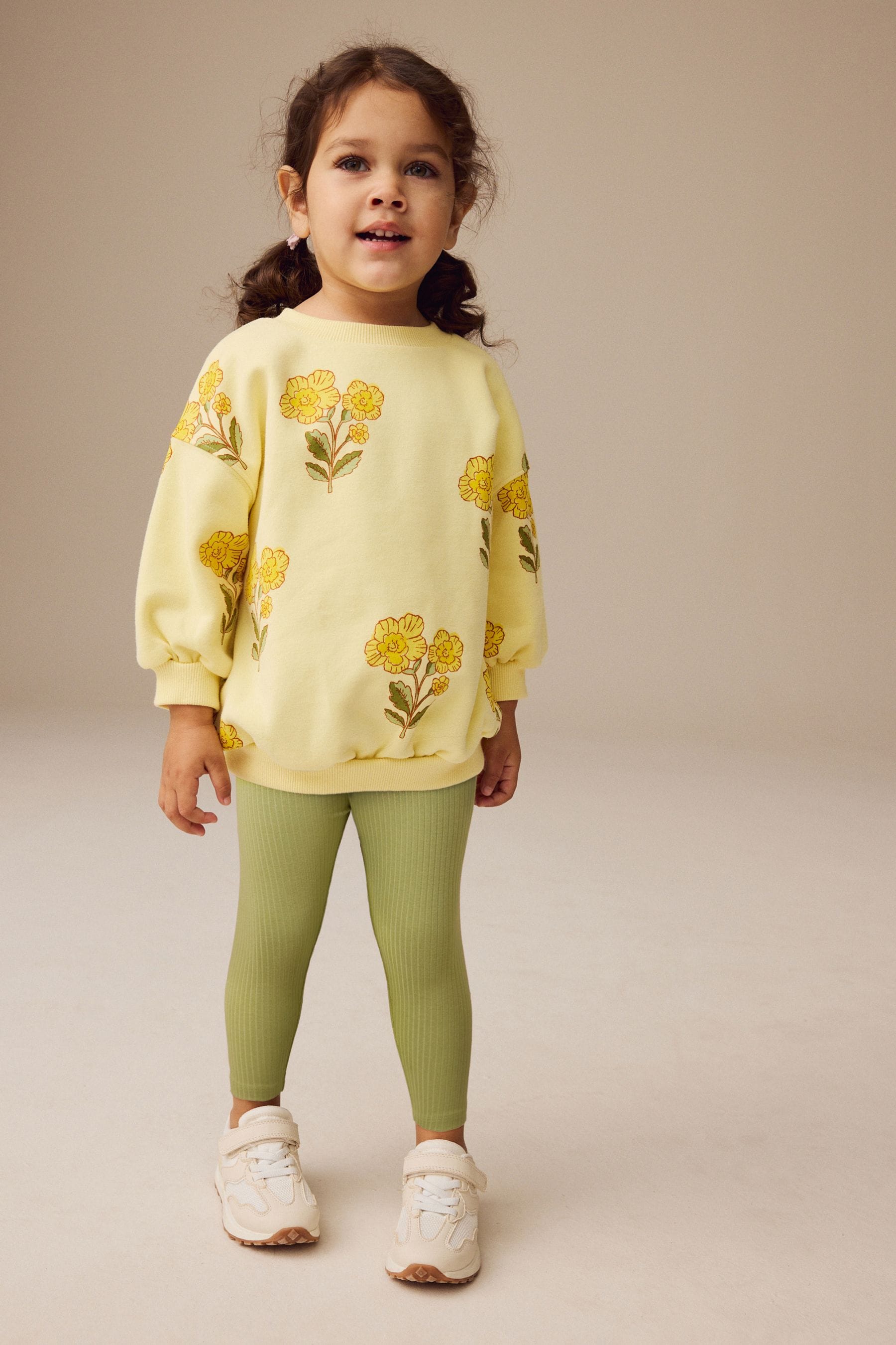 Yellow Floral 100% Cotton Sweatshirt and Leggings Set (3mths-7yrs)