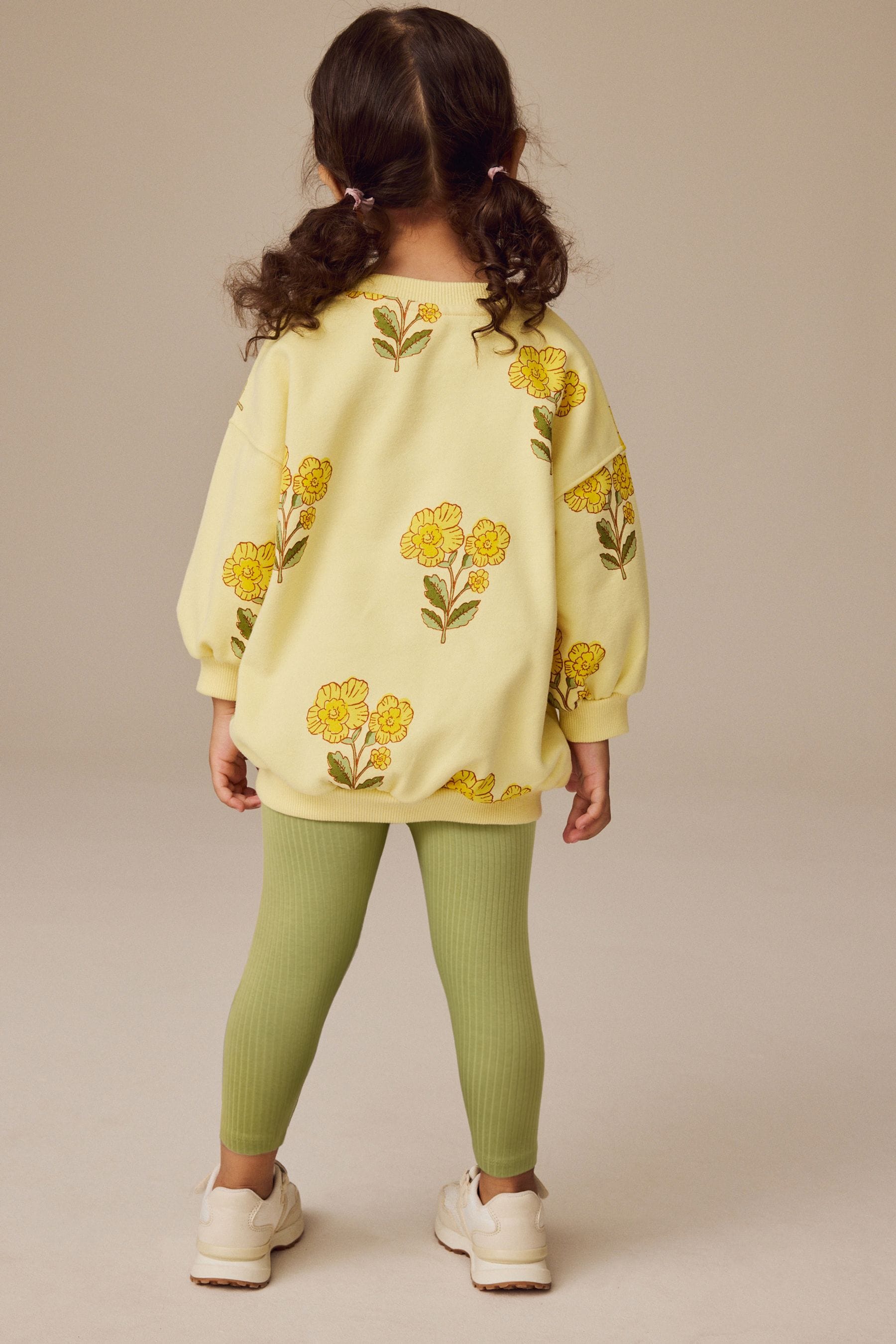 Yellow Floral 100% Cotton Sweatshirt and Leggings Set (3mths-7yrs)