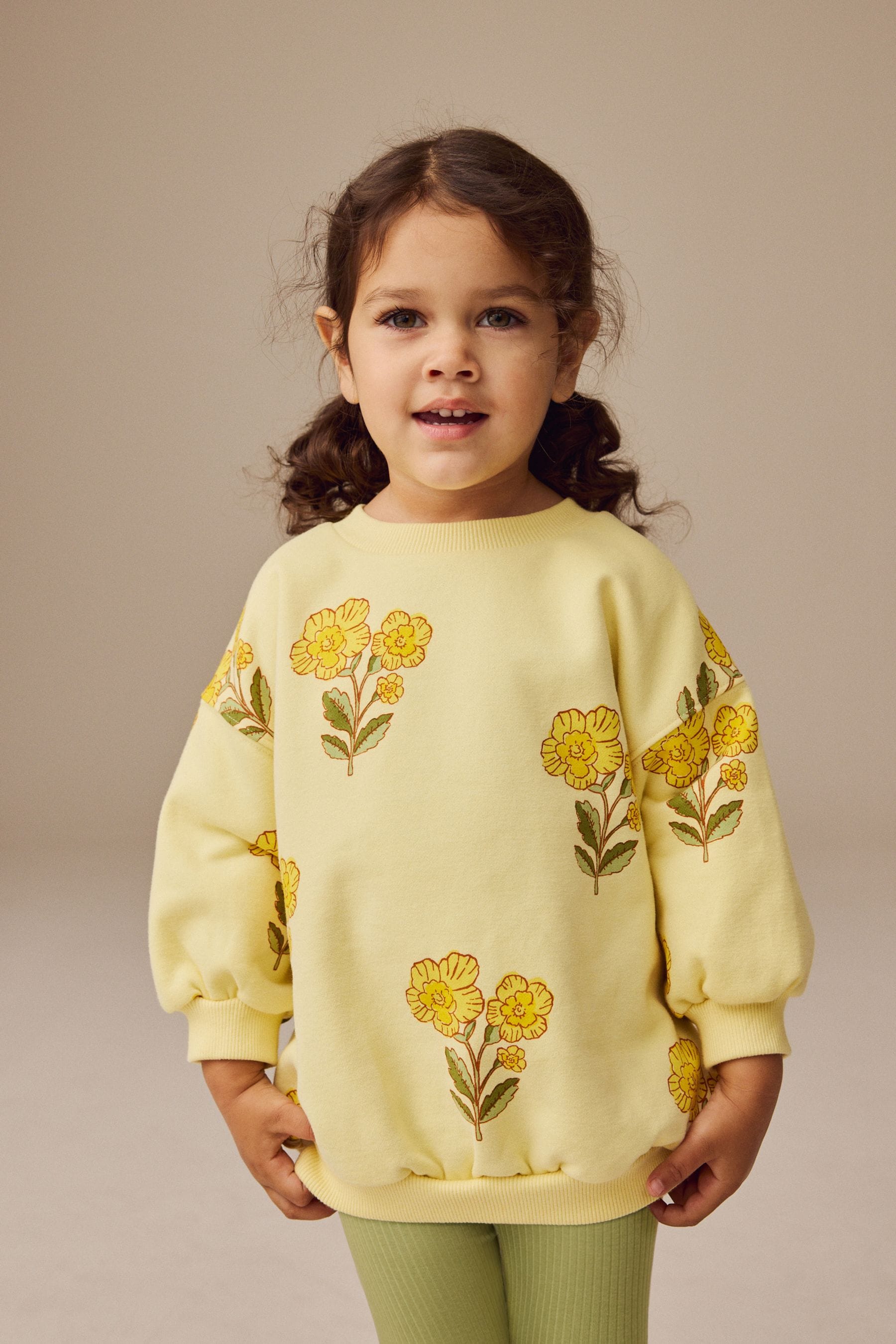 Yellow Floral 100% Cotton Sweatshirt and Leggings Set (3mths-7yrs)