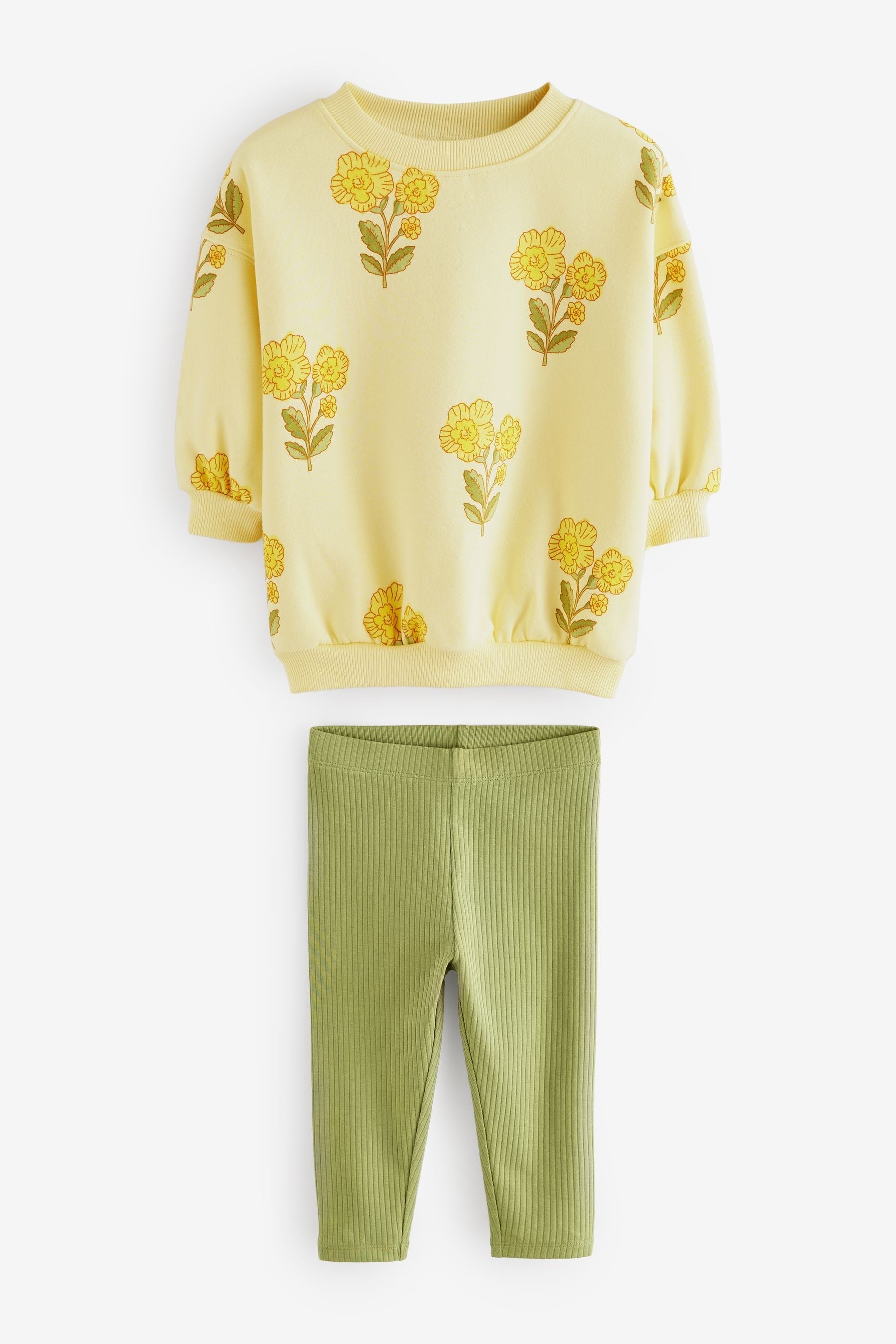 Yellow Floral 100% Cotton Sweatshirt and Leggings Set (3mths-7yrs)