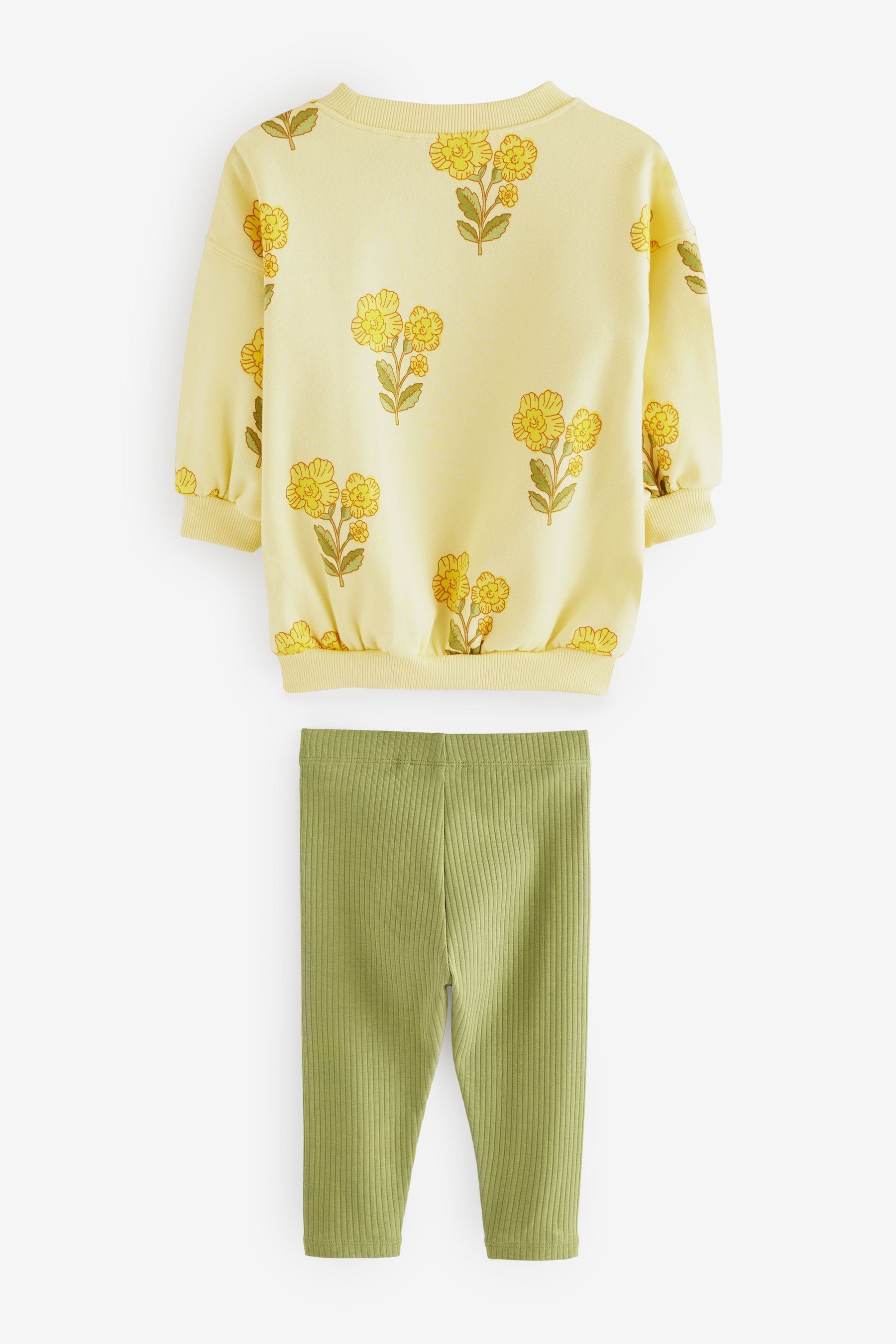 Yellow Floral 100% Cotton Sweatshirt and Leggings Set (3mths-7yrs)