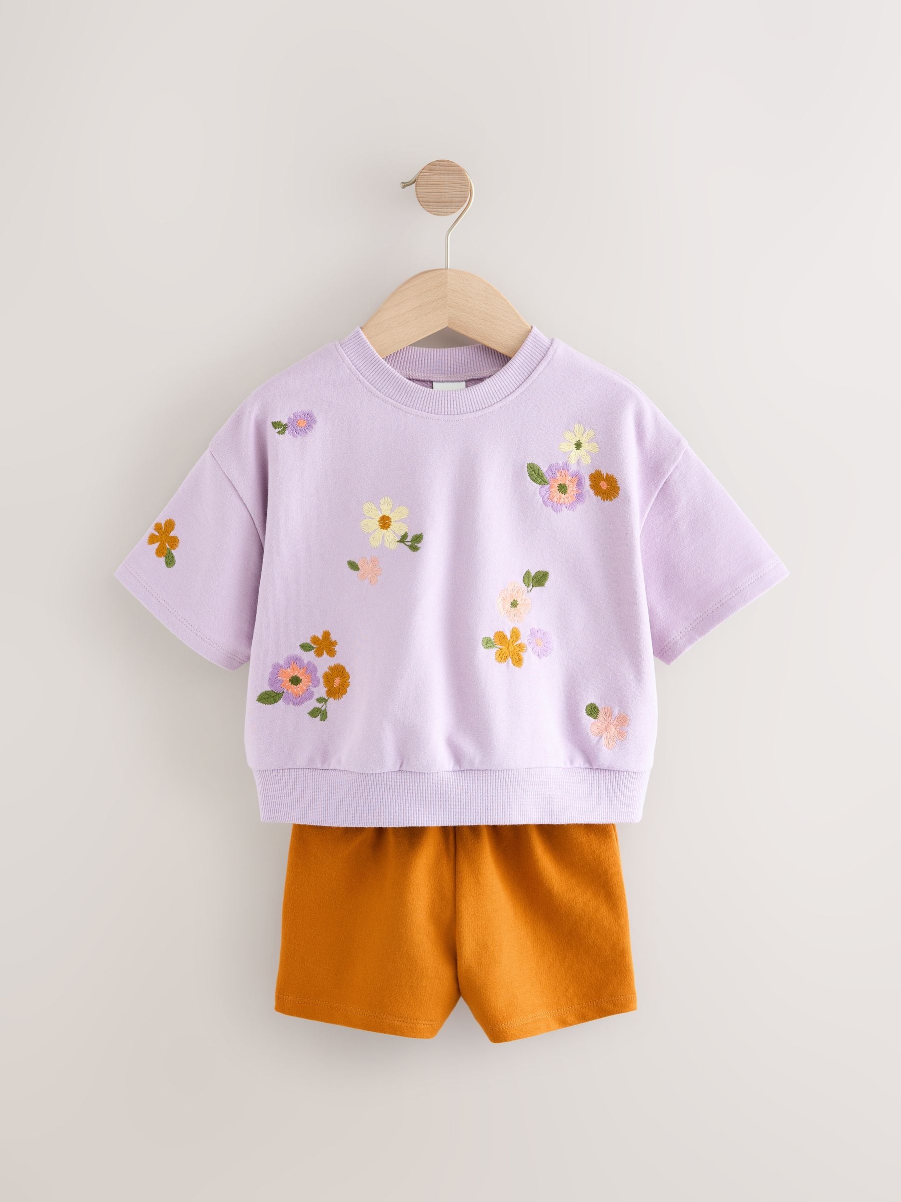 Lilac Purple Short Sleeve 100% Cotton Sweatshirt and Shorts Set (3mths-7yrs)