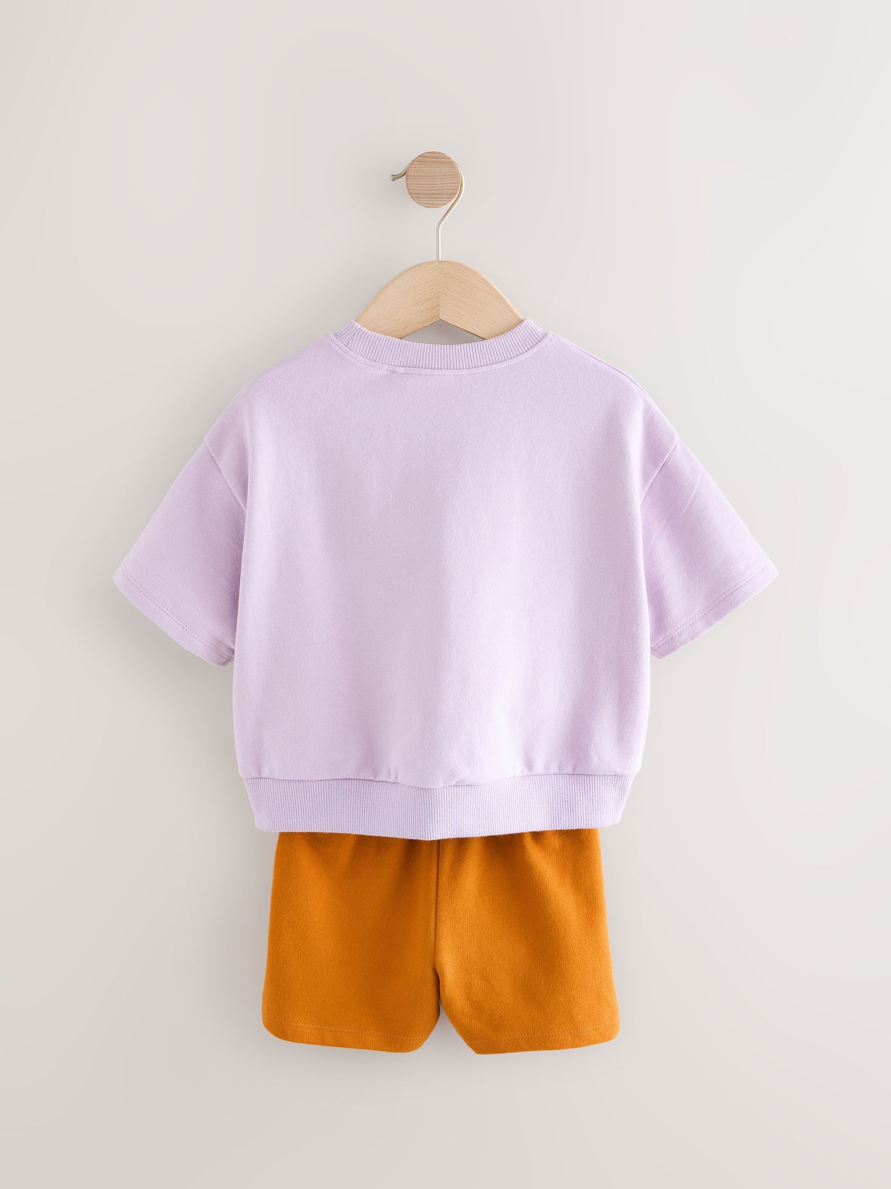 Lilac Purple Short Sleeve 100% Cotton Sweatshirt and Shorts Set (3mths-7yrs)