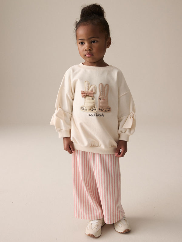 Cream Sweatshirt and Printed 100% Cotton Wide Leg Joggers Set (3mths-7yrs)