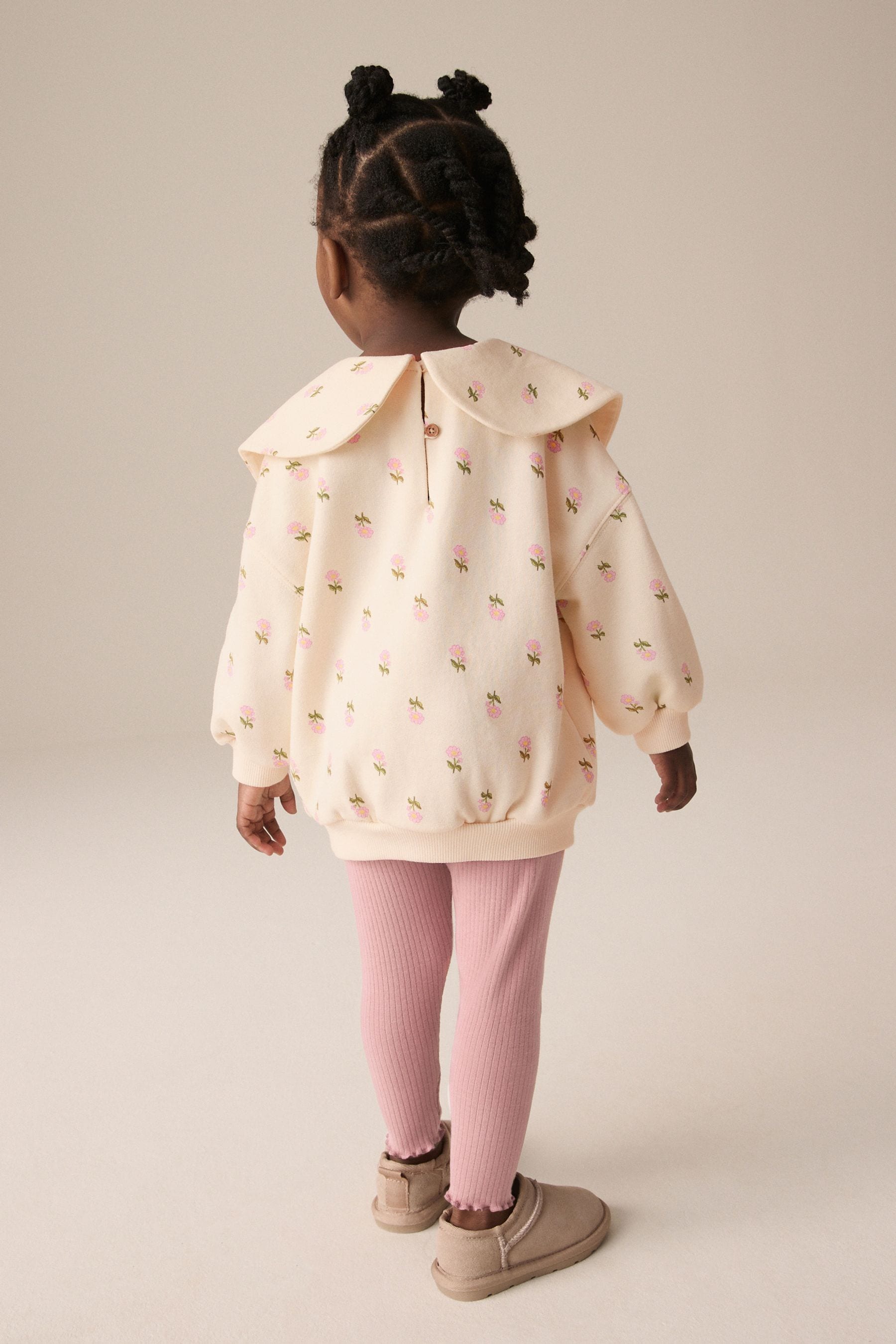 Cream Floral Collared Sweatshirt & Leggings Set (3mths-7yrs)