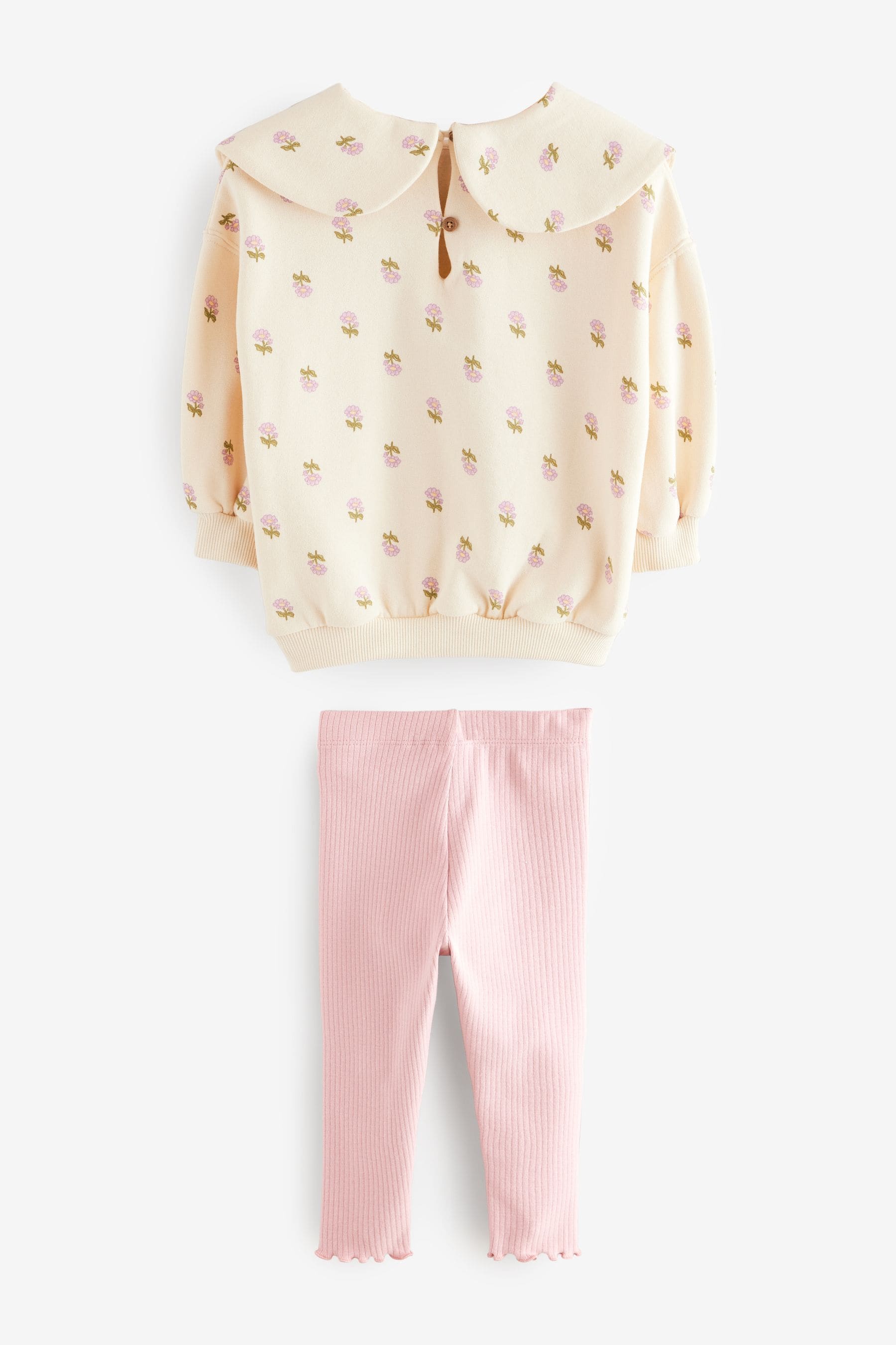 Cream Floral Collared Sweatshirt & Leggings Set (3mths-7yrs)