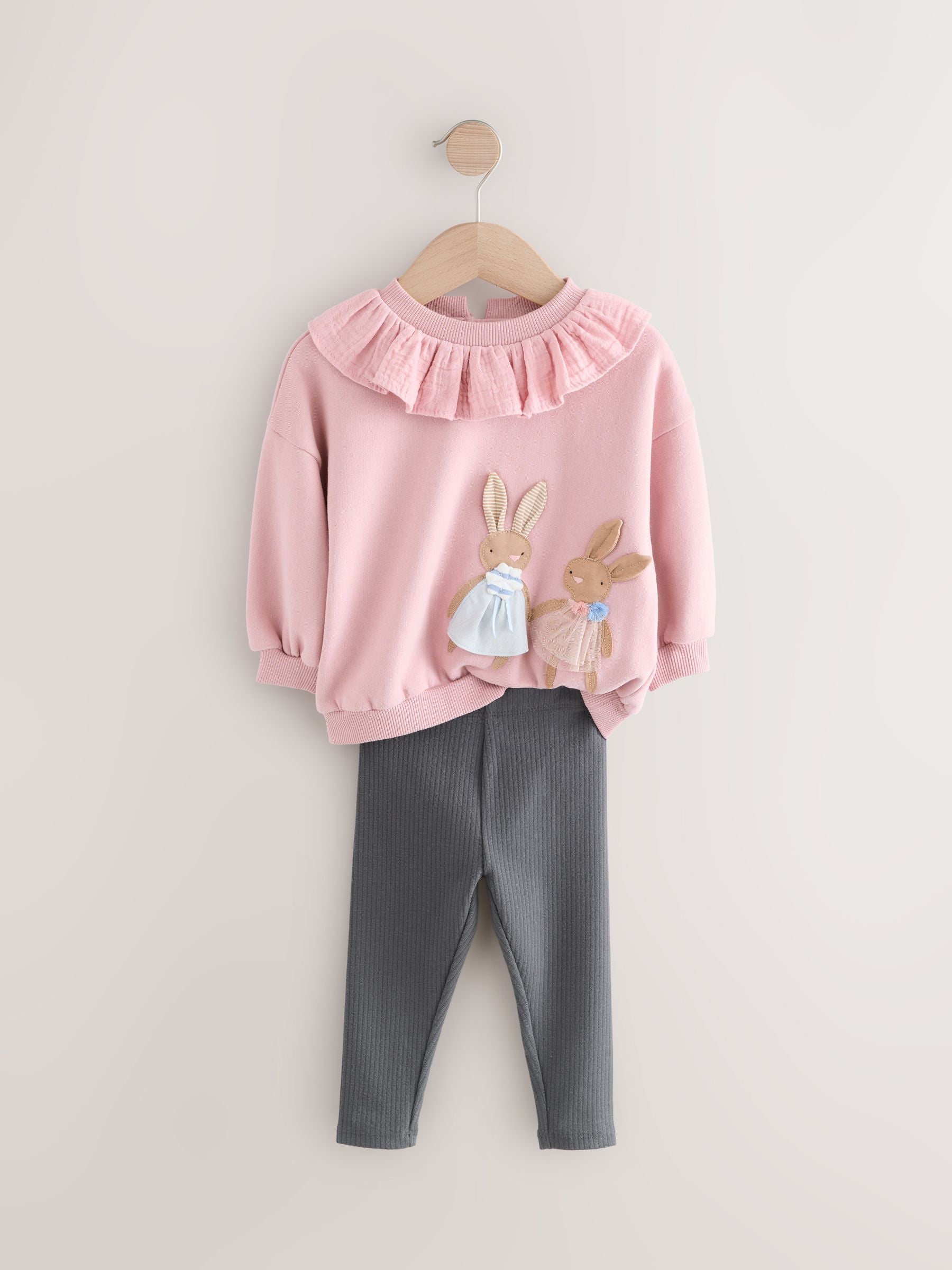 Pink Collared Crew Sweatshirt & Leggings Set (3mths-7yrs)