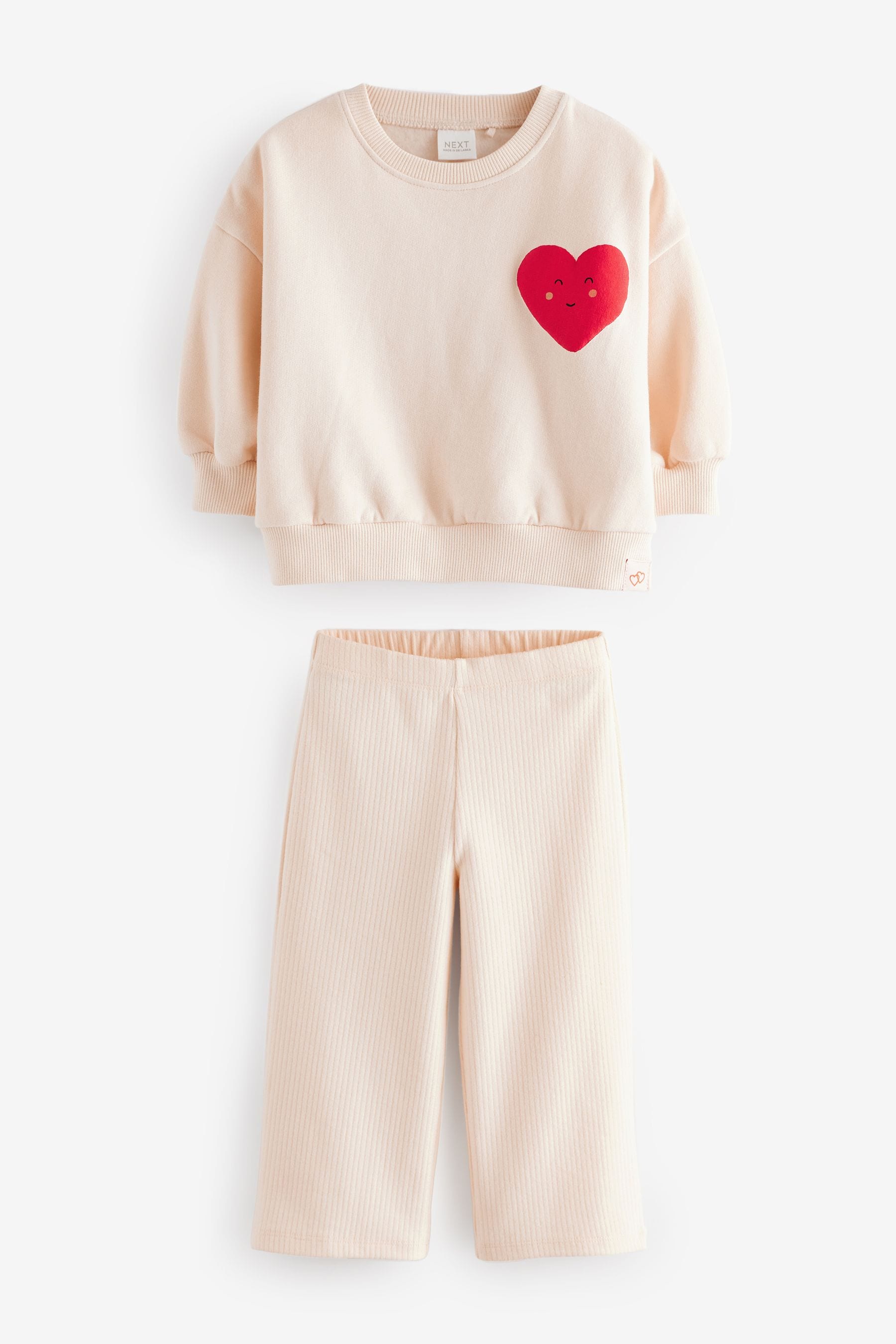 Cream Heart Sweatshirt and Wide Leg Trousers Set (3mths-7yrs)