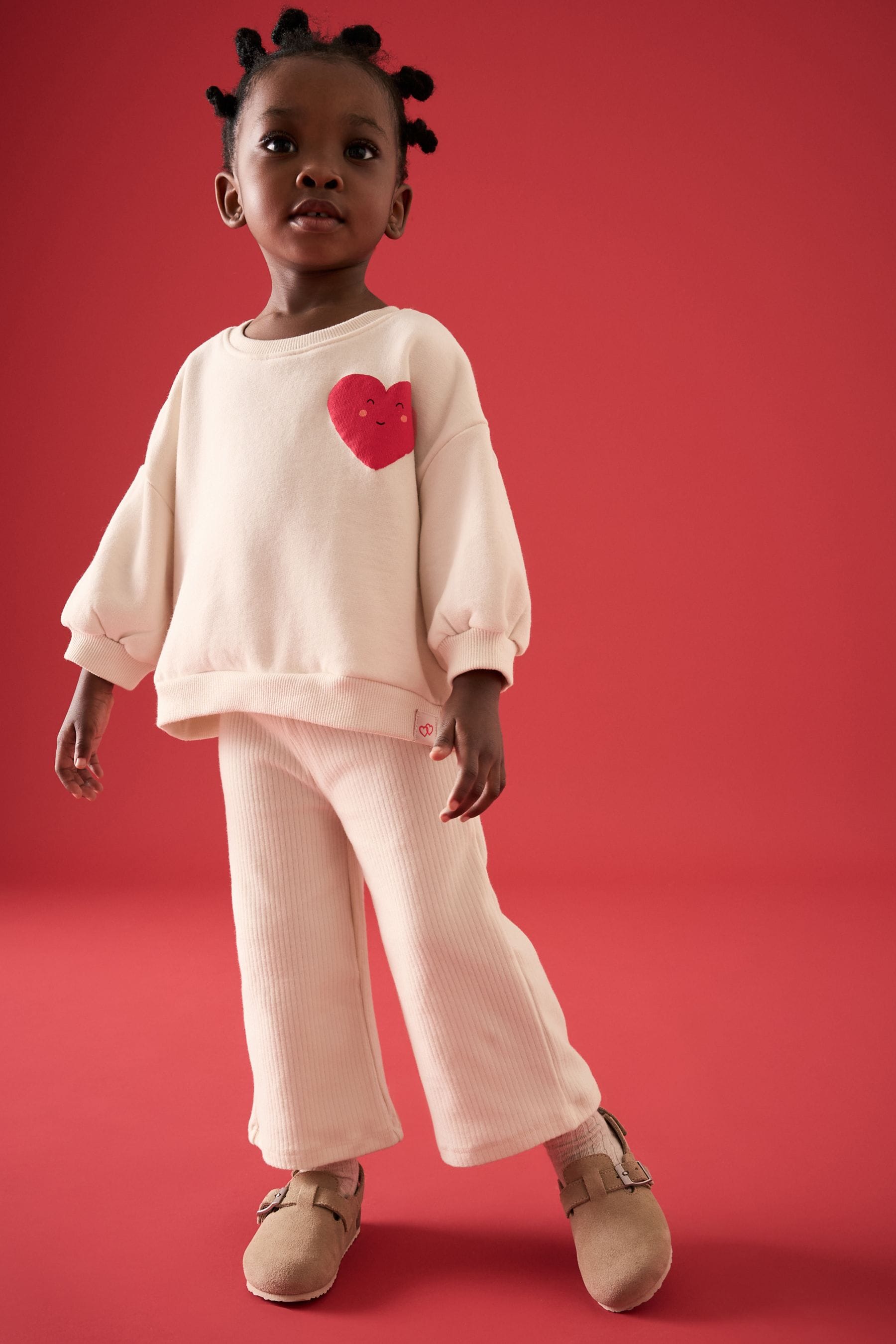 Cream Heart Sweatshirt and Wide Leg Trousers Set (3mths-7yrs)