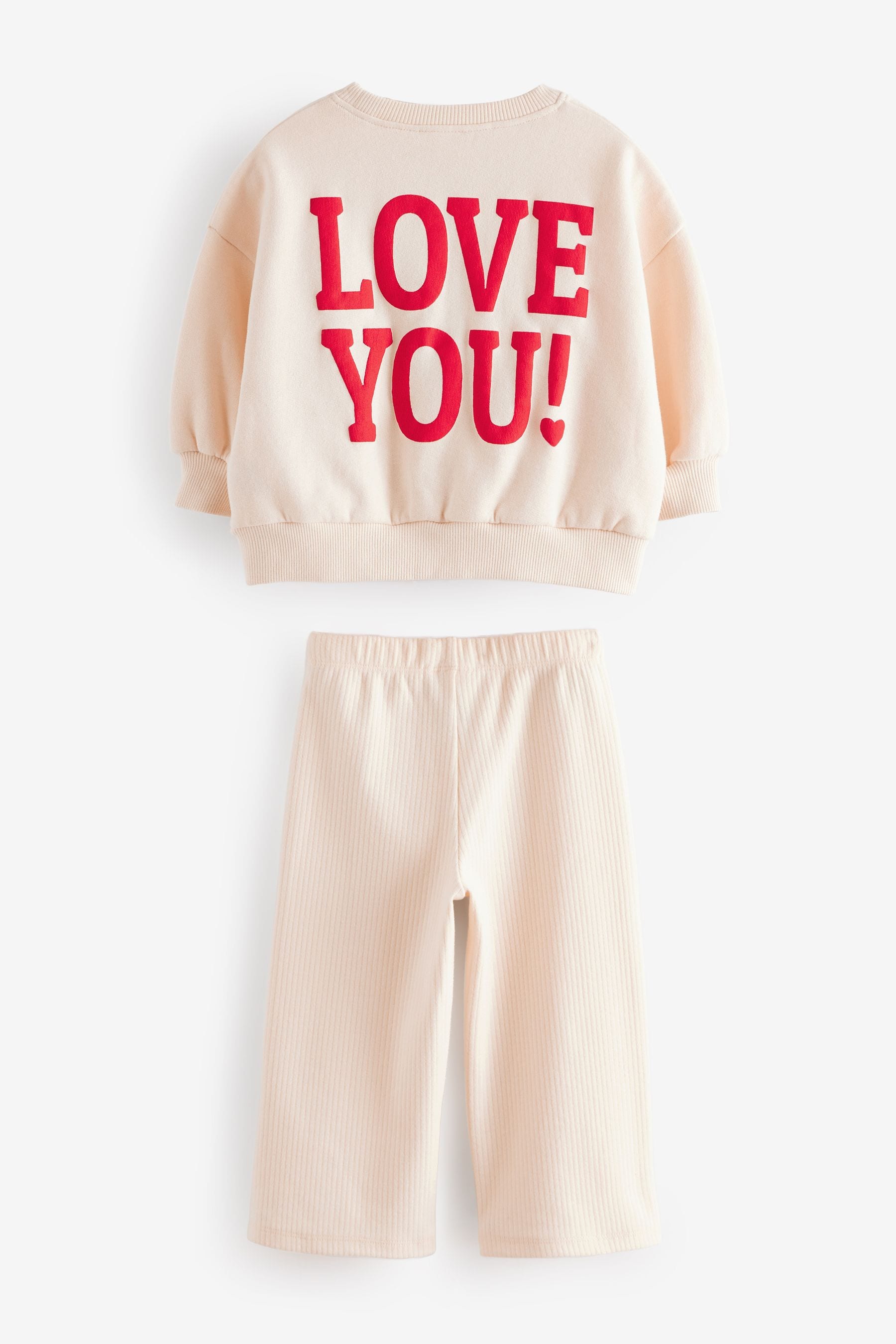 Cream Heart Sweatshirt and Wide Leg Trousers Set (3mths-7yrs)