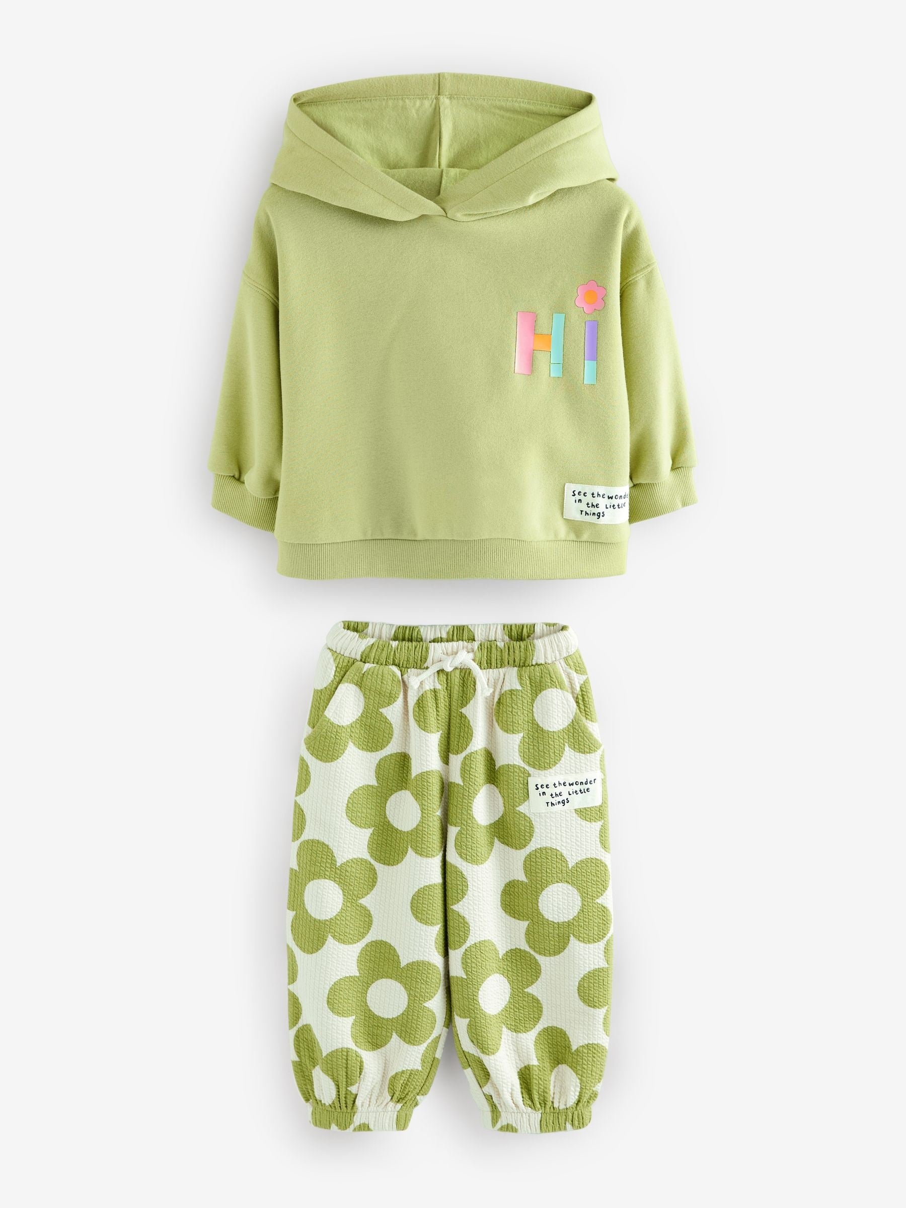 Green Hoodie and Printed Joggers Set (3mths-7yrs)