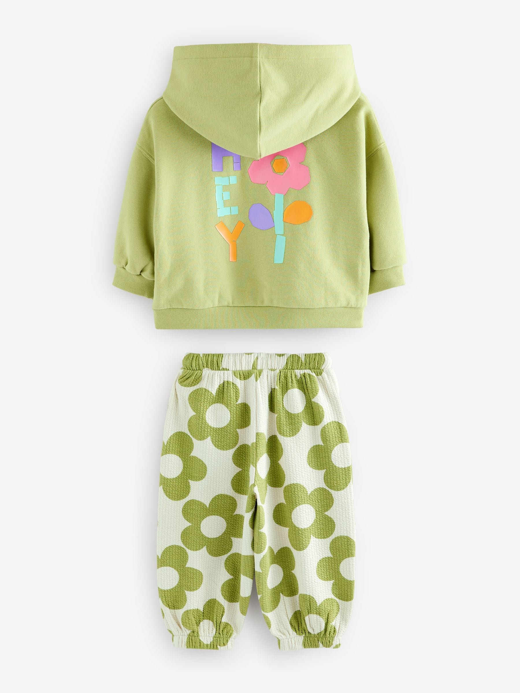 Green Hoodie and Printed Joggers Set (3mths-7yrs)