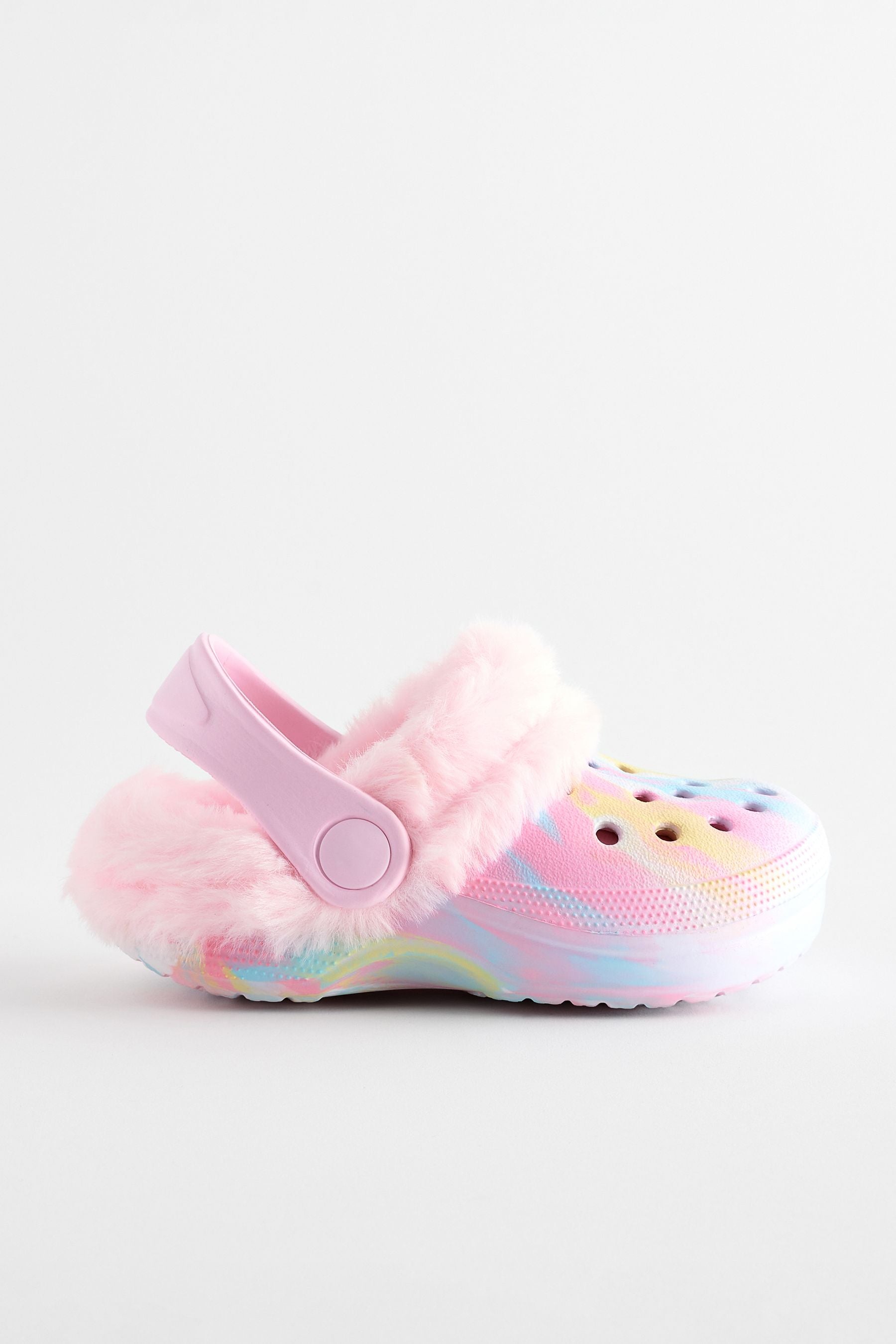 Pink Marble Faux Fur Lined Clog Slippers