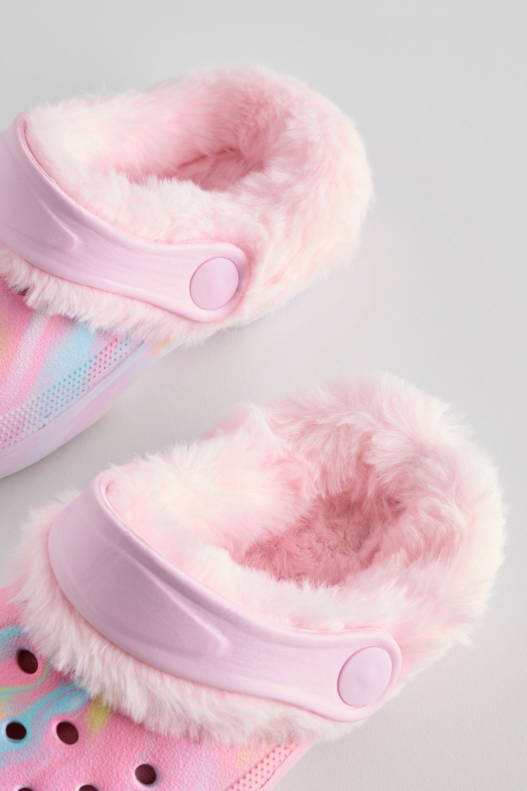 Pink Marble Faux Fur Lined Clog Slippers