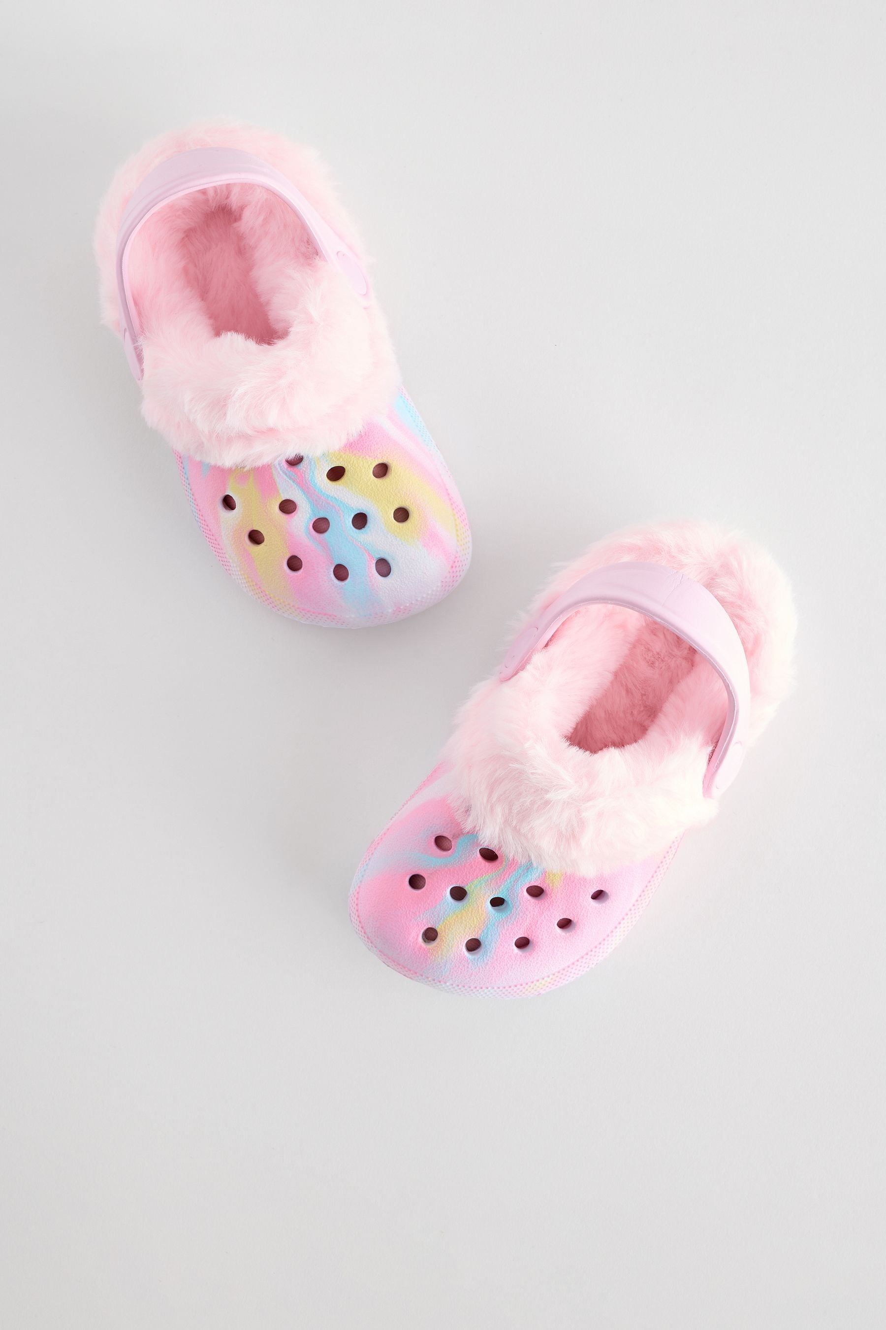 Pink Marble Faux Fur Lined Clog Slippers