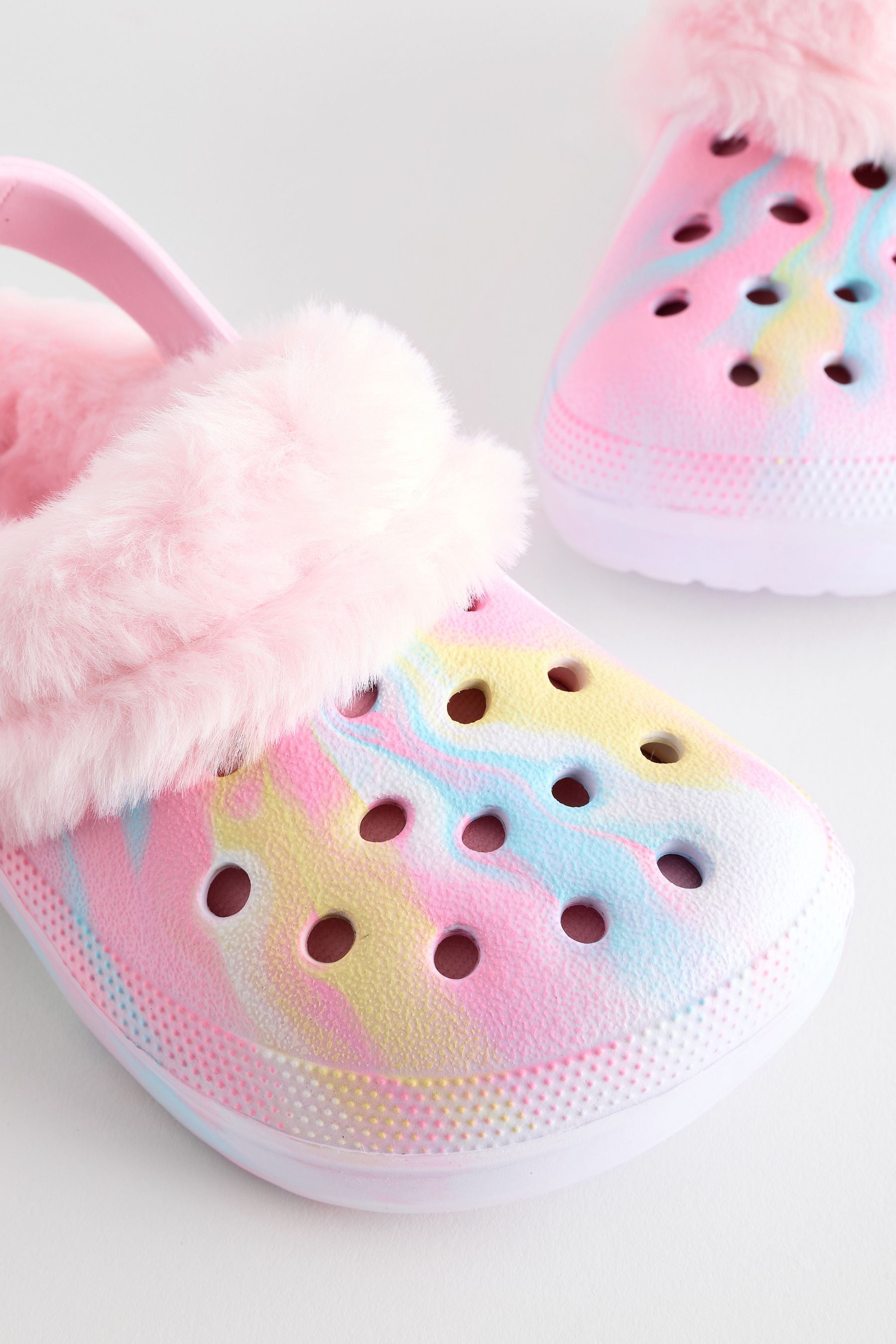 Pink Marble Faux Fur Lined Clog Slippers