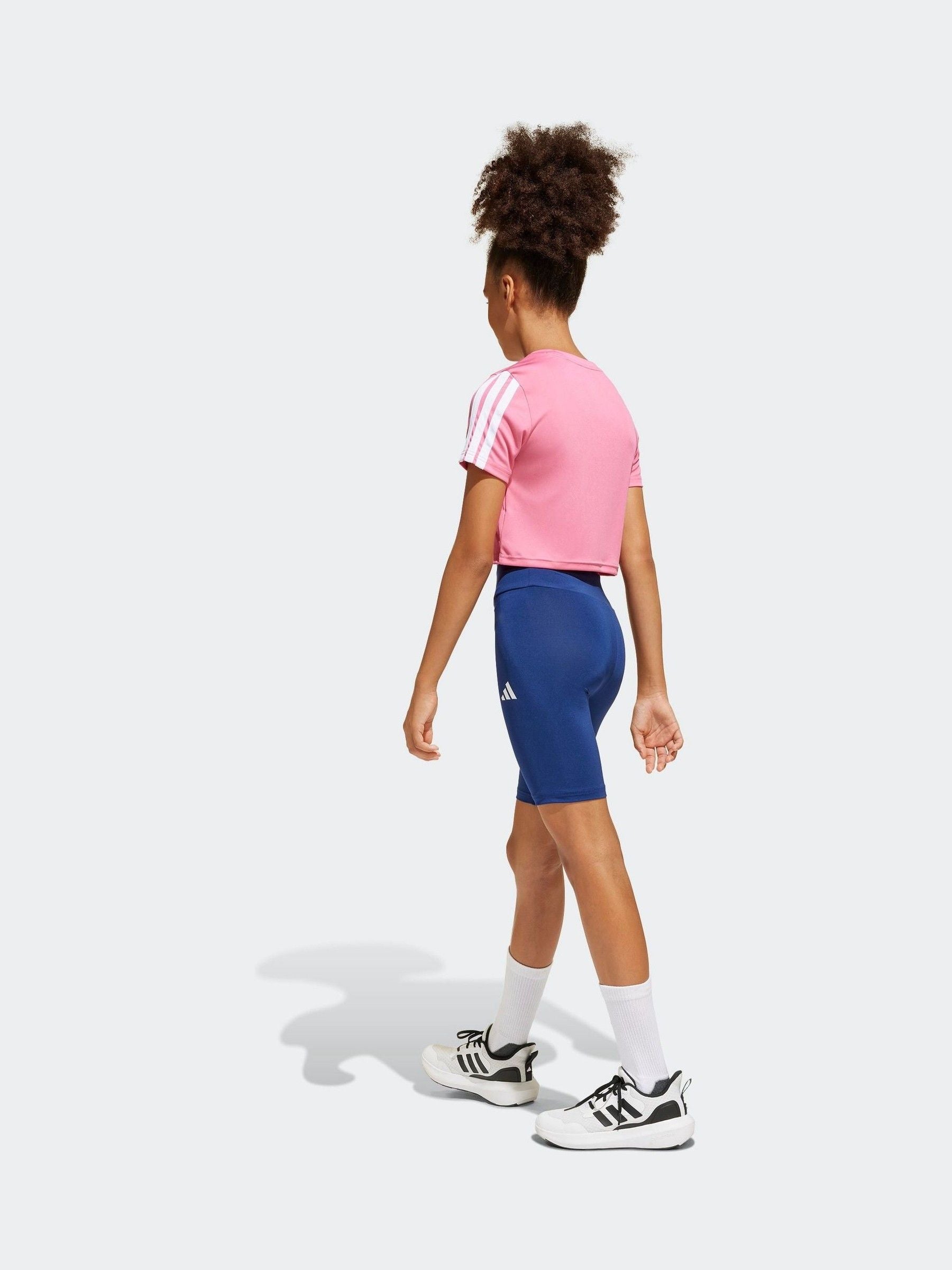 adidas Pink Train Essentials 3 Stripe T-Shirt and Shorts Set