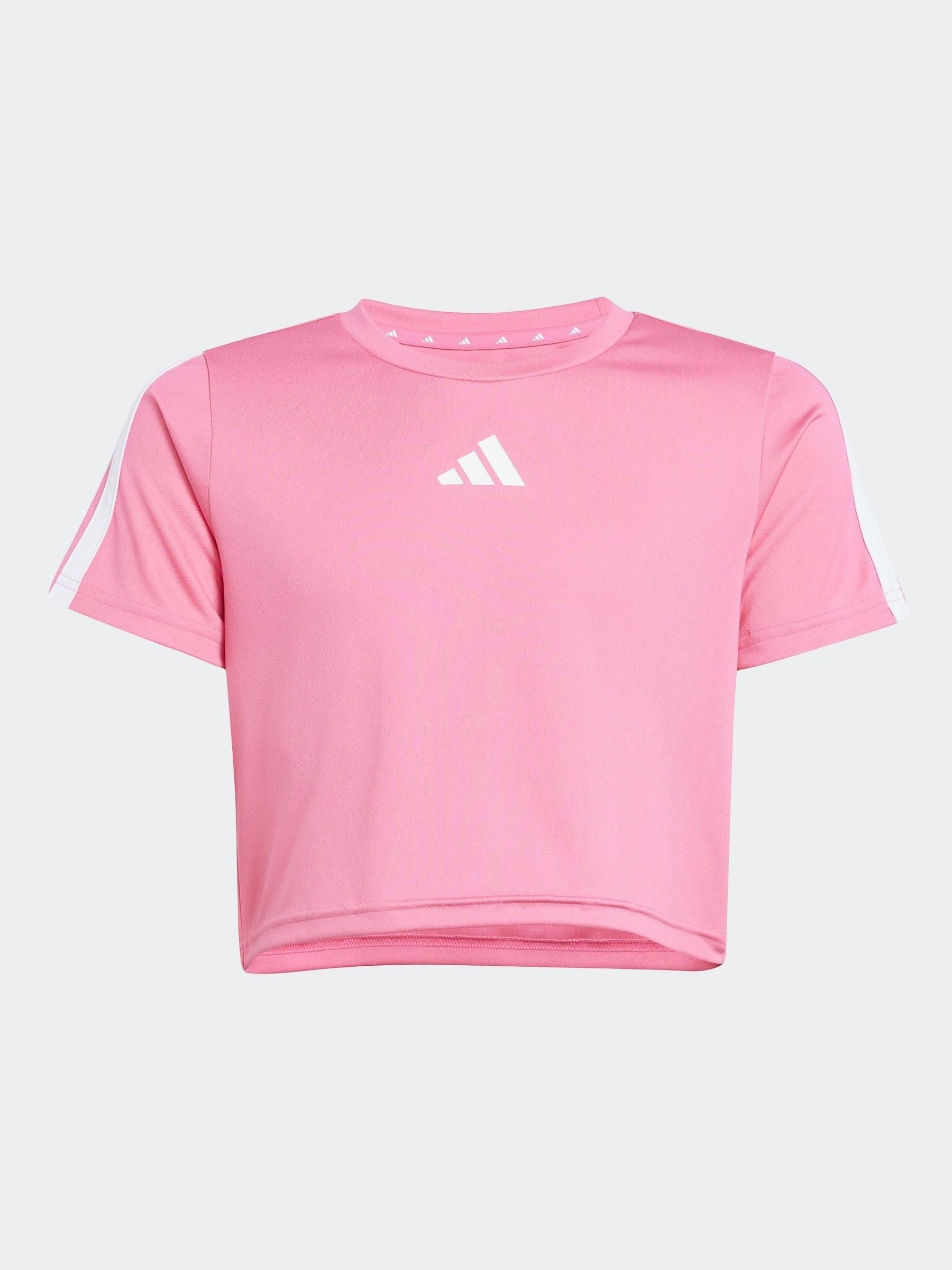 adidas Pink Train Essentials 3 Stripe T-Shirt and Shorts Set