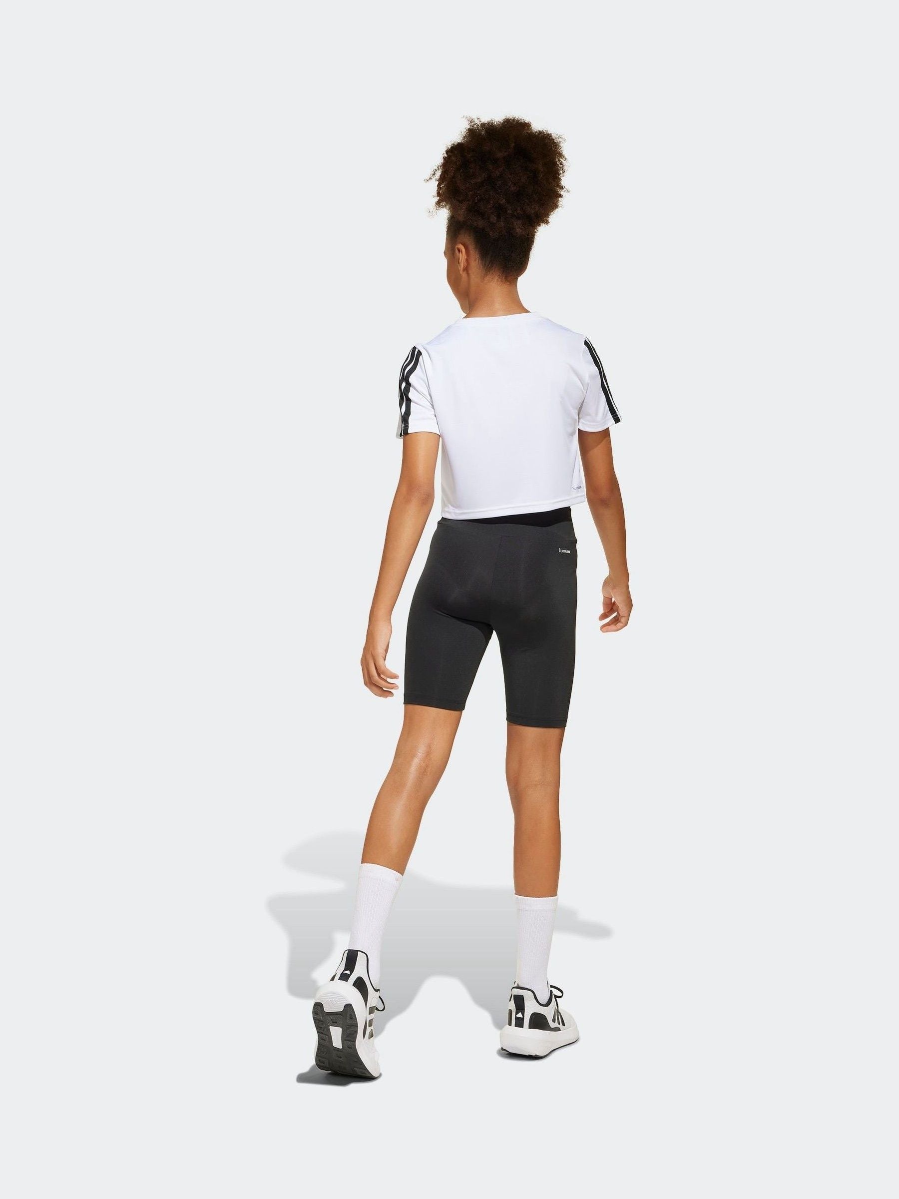 adidas White Train Essentials 3 Stripe T-Shirt and Shorts Set