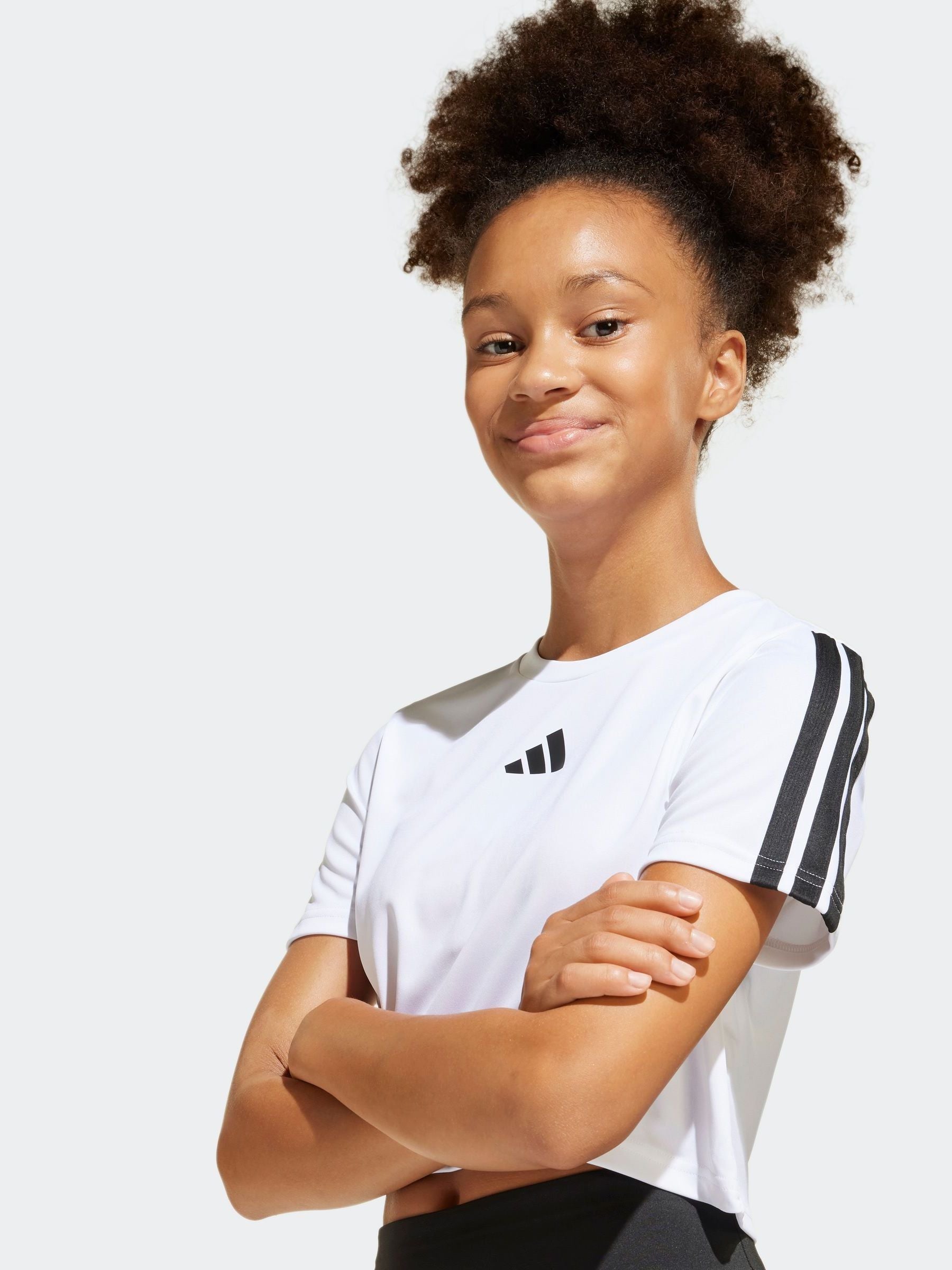 adidas White Train Essentials 3 Stripe T-Shirt and Shorts Set