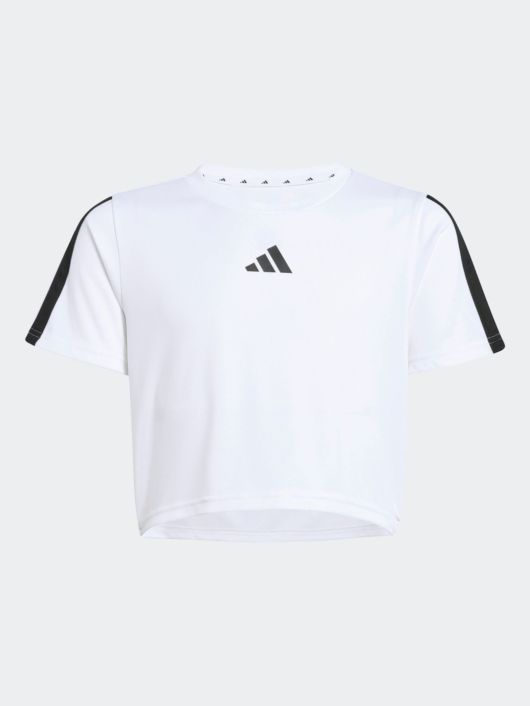 adidas White Train Essentials 3 Stripe T-Shirt and Shorts Set