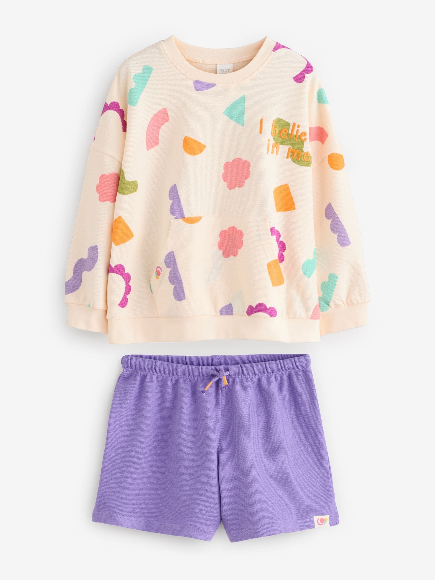 Cream/Purple 100% Cotton Sweatshirt and Shorts Set (3mths-7yrs)