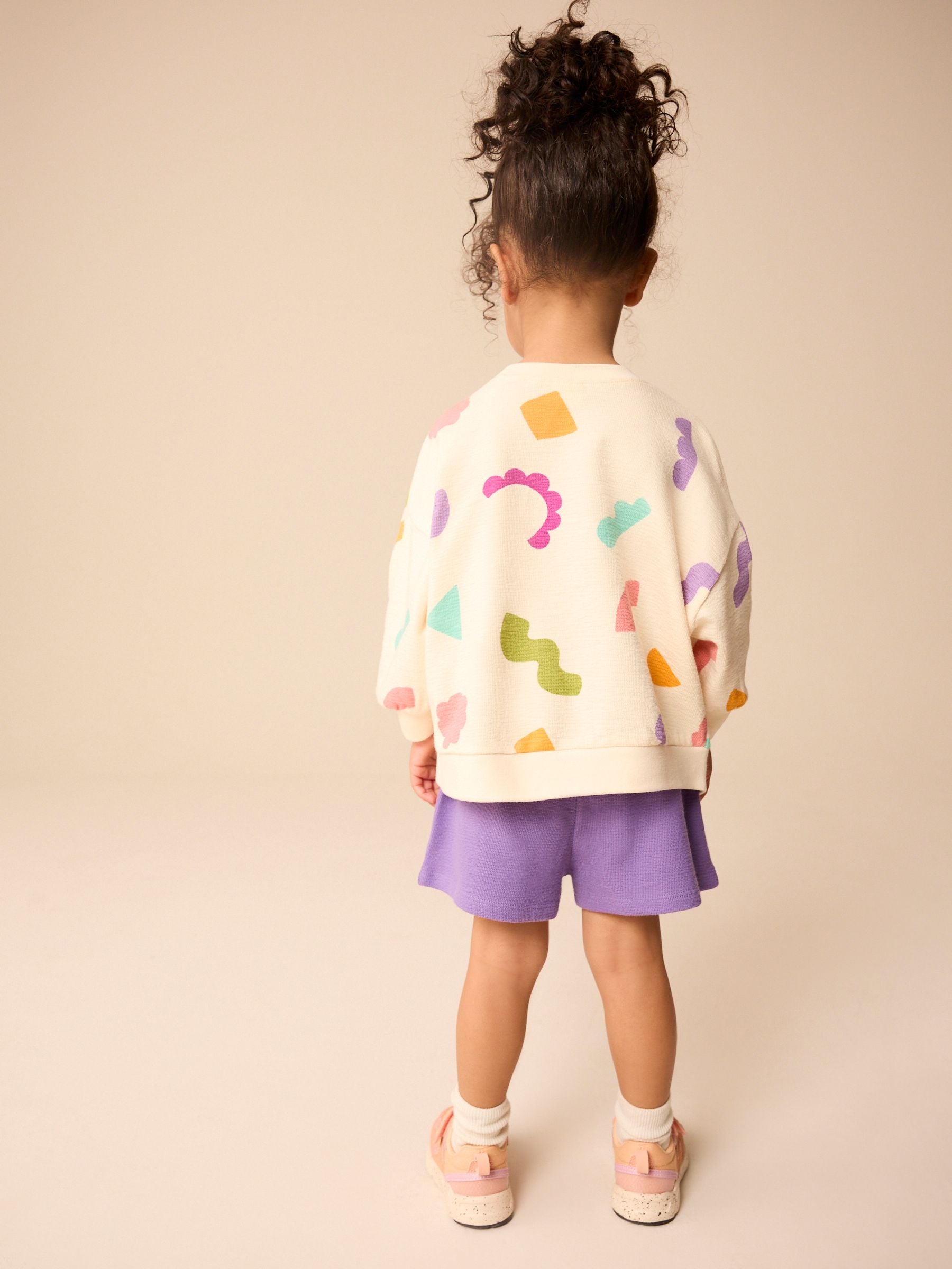 Cream/Purple 100% Cotton Sweatshirt and Shorts Set (3mths-7yrs)